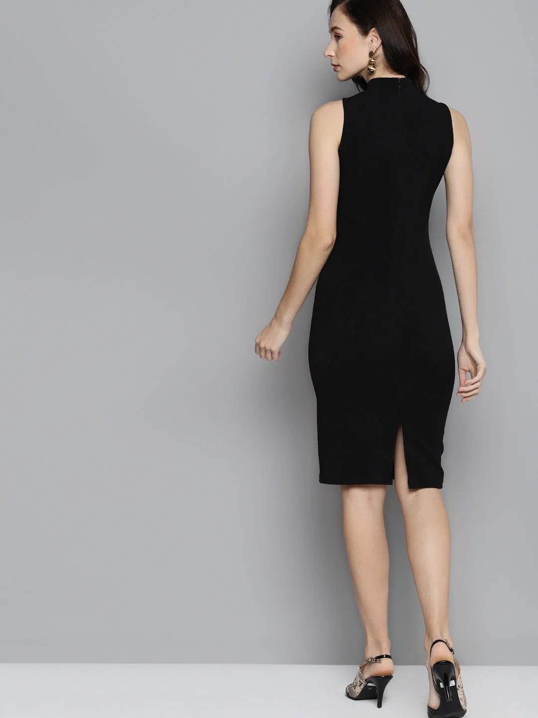 Black High Neck Sleeveless Bodycon