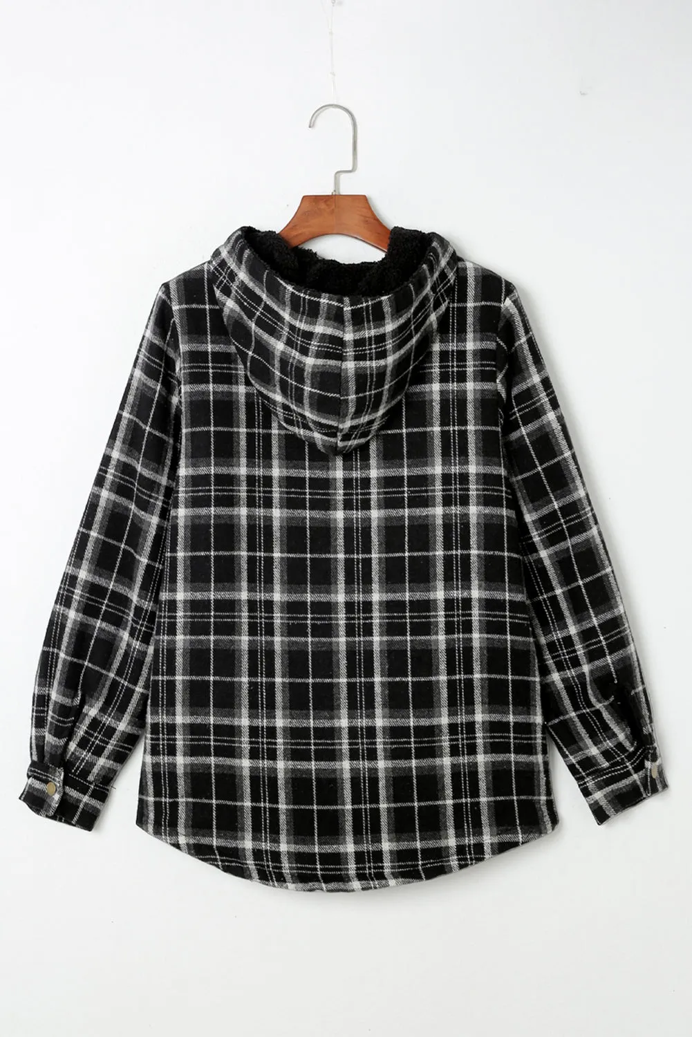 Black Plaid Pattern Hooded Shacket