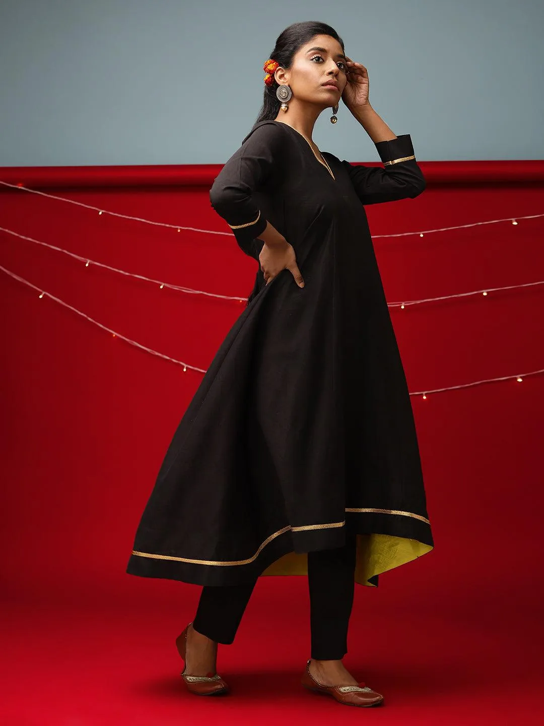 Black Pop Green Kurta-Pant