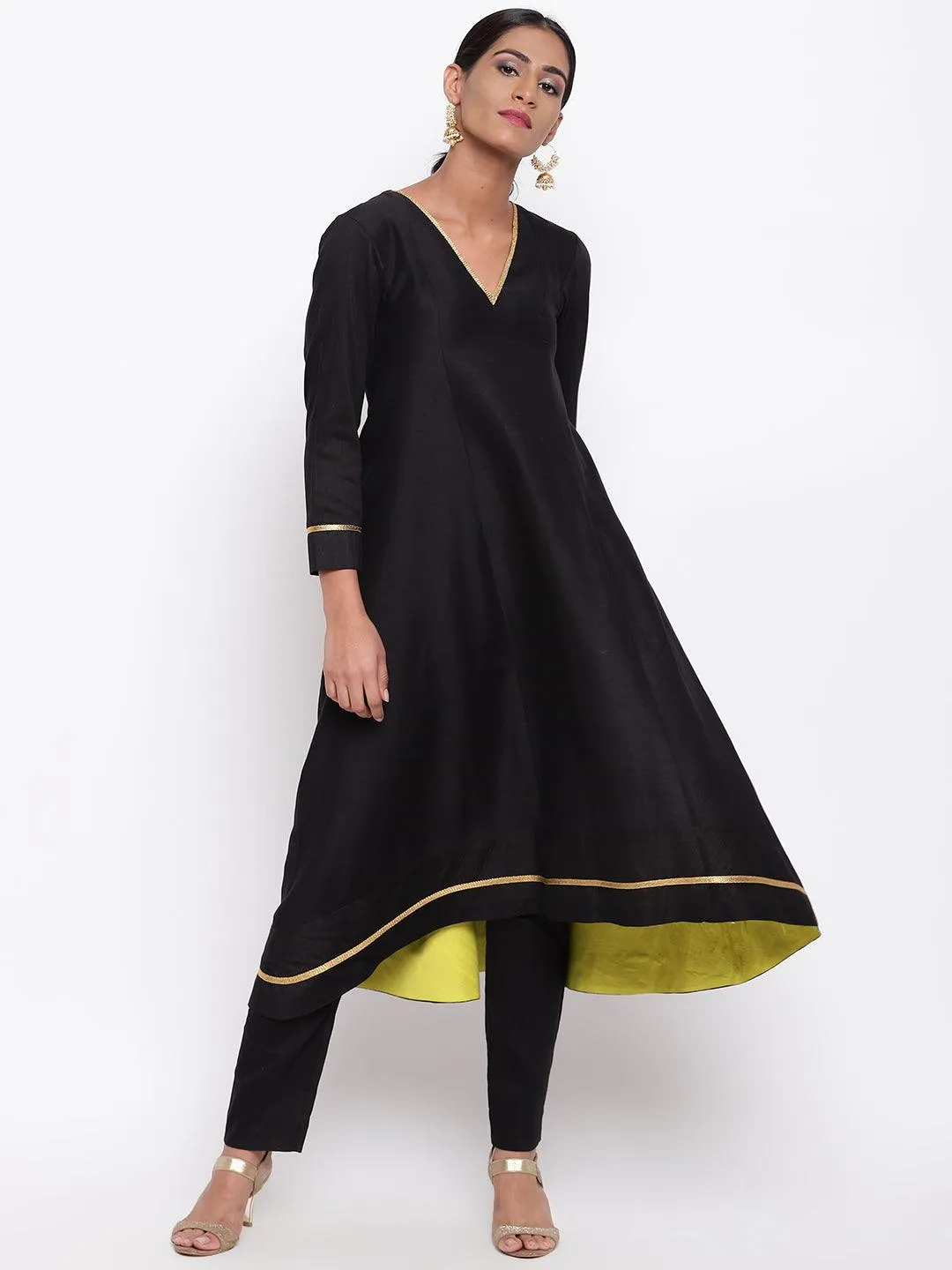 Black Pop Green Kurta-Pant