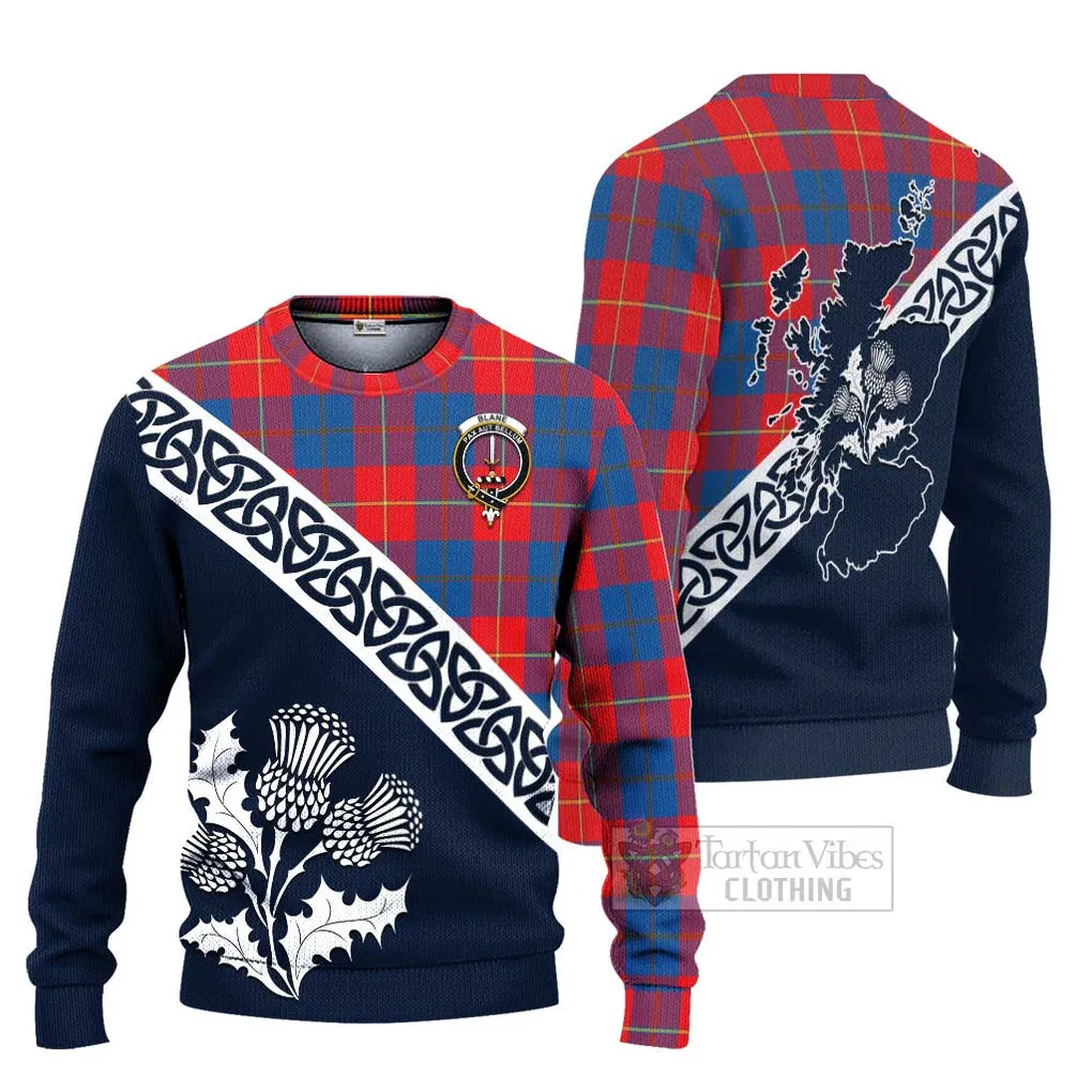 Blane Tartan Ugly Sweater Featuring Thistle and Scotland Map