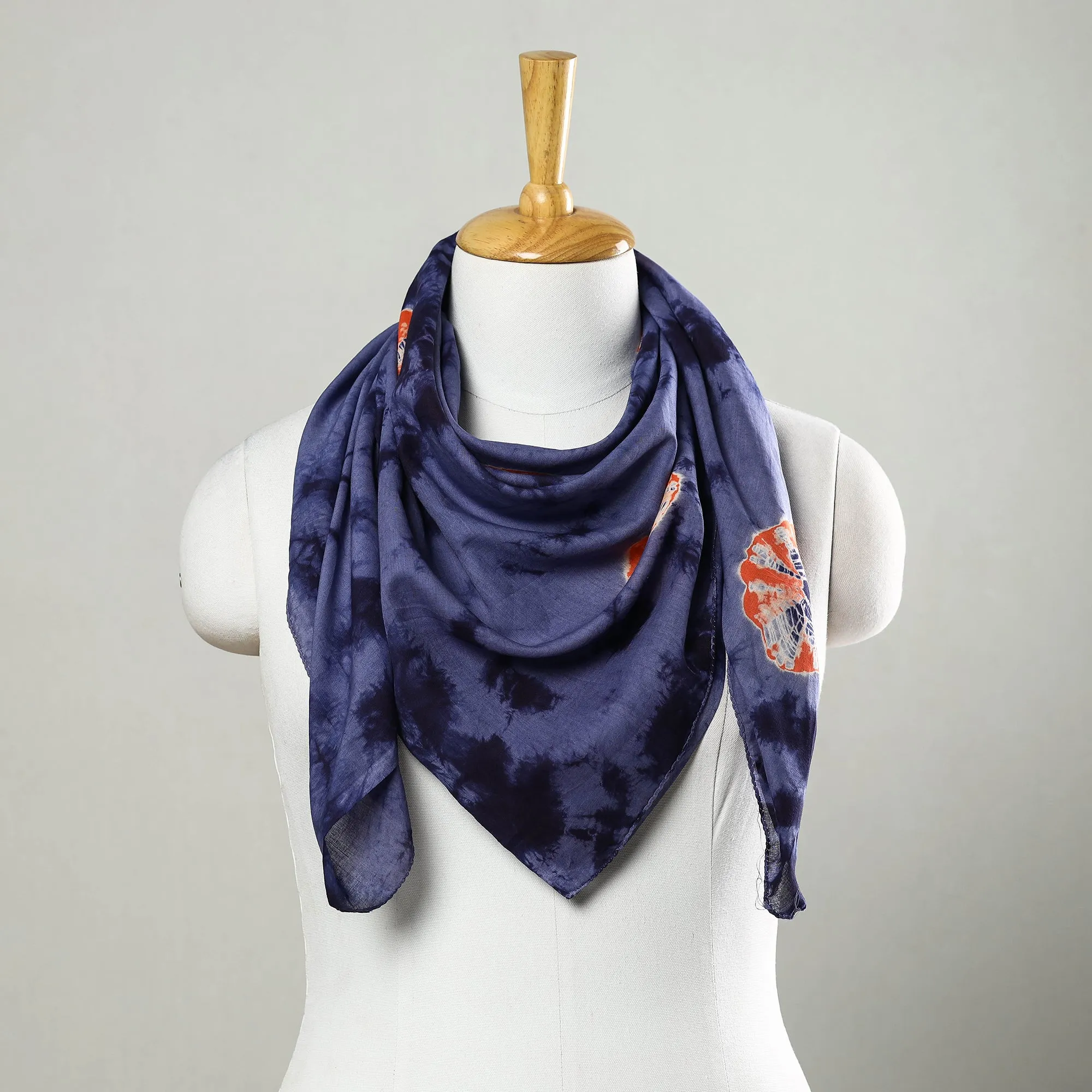 Blue - Shibori Tie-Dye Mul Cotton Scarf