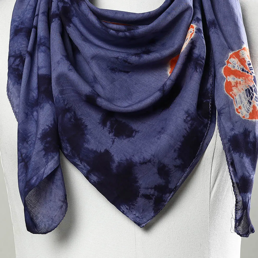 Blue - Shibori Tie-Dye Mul Cotton Scarf