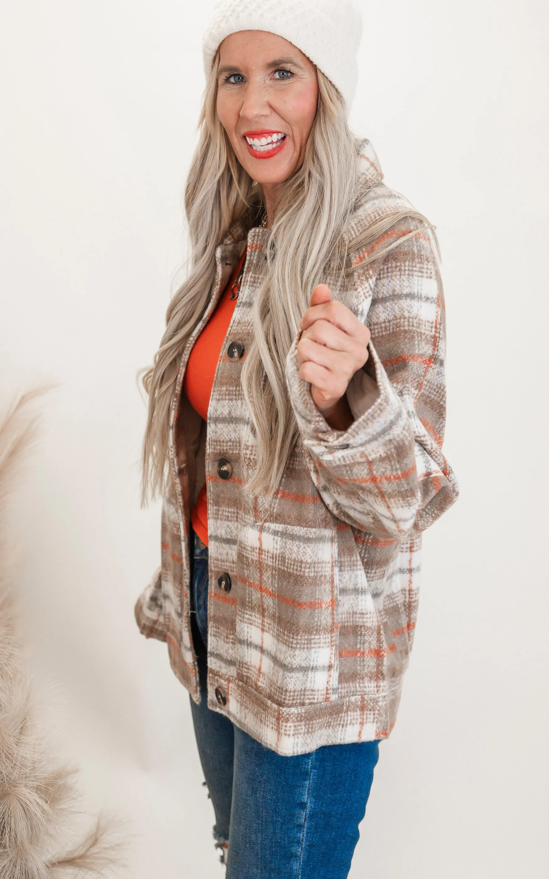 Blushed-Plaid Coat Jacket