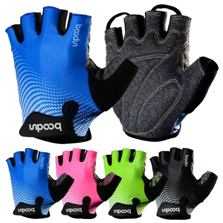 BOODUN 1096 Non-slip Wear-resistant Breathable Fitness Sports Silicone Gloves, Size:L(Blue)