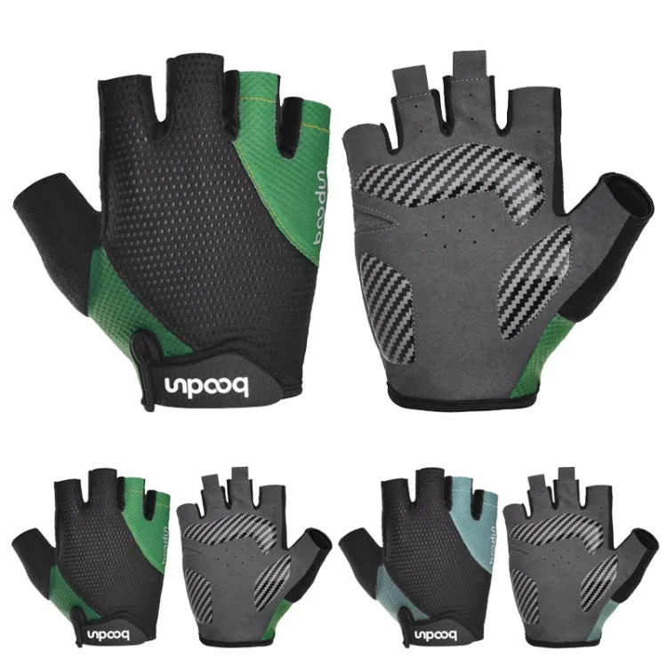 BOODUN 1408 4D Silicone Shock Absorbing Half Finger Breathable Bicycle Outdoor Riding Gloves, Size:M(Black and Green)