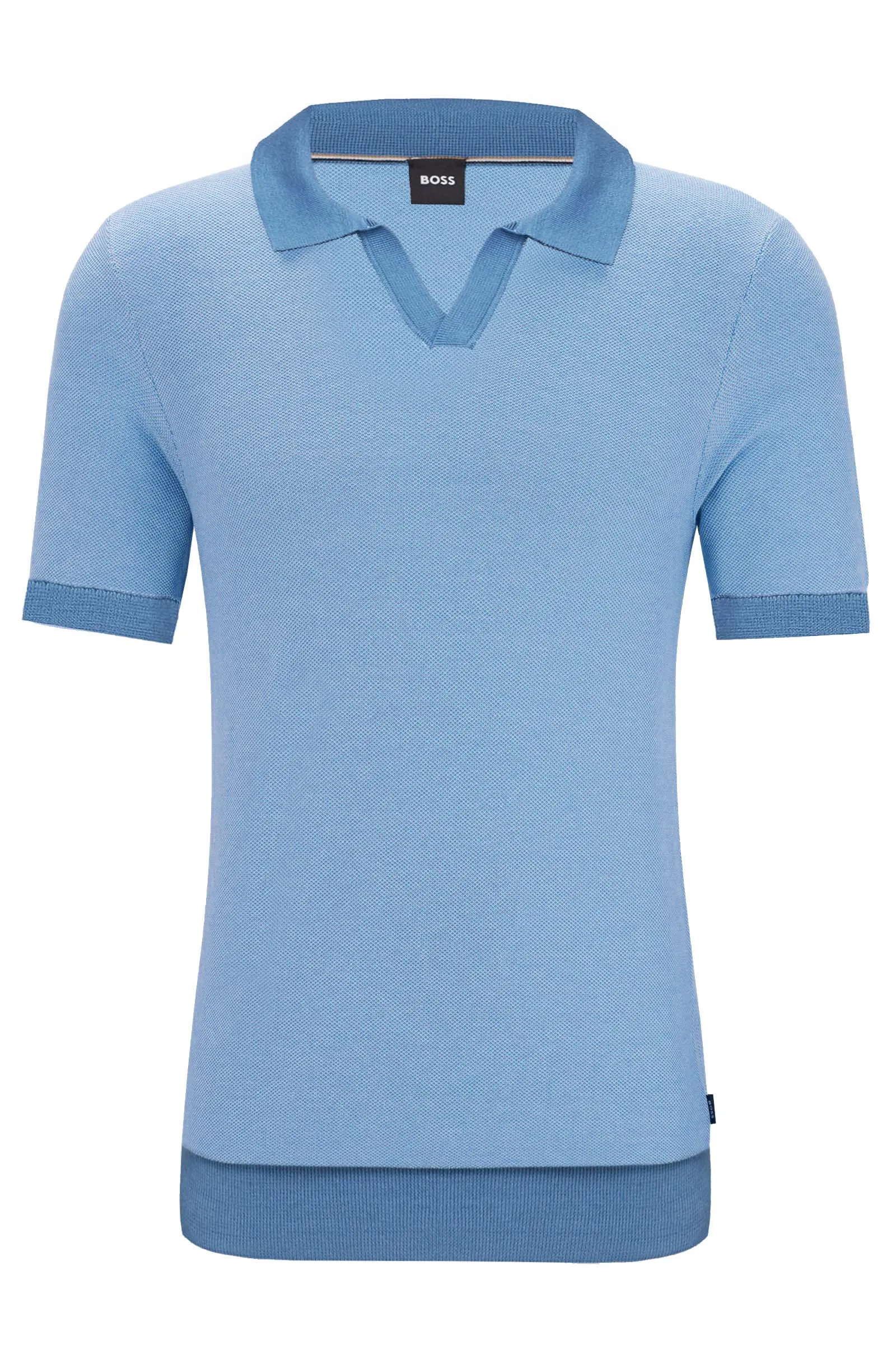 Boss Open Collar Cotton-Blend Polo Sweater - Blue