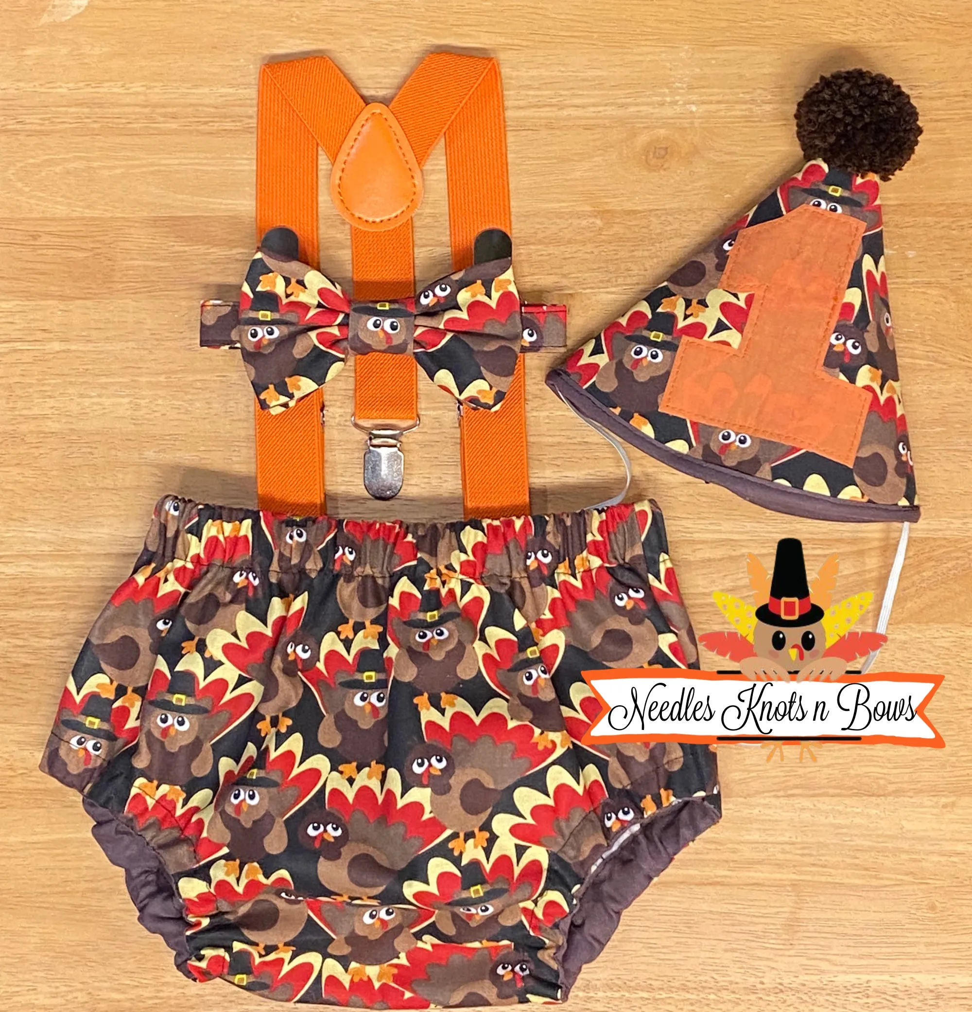 Boys Thanksgiving Turkey Cake Smash Outfit, 1st Birthday