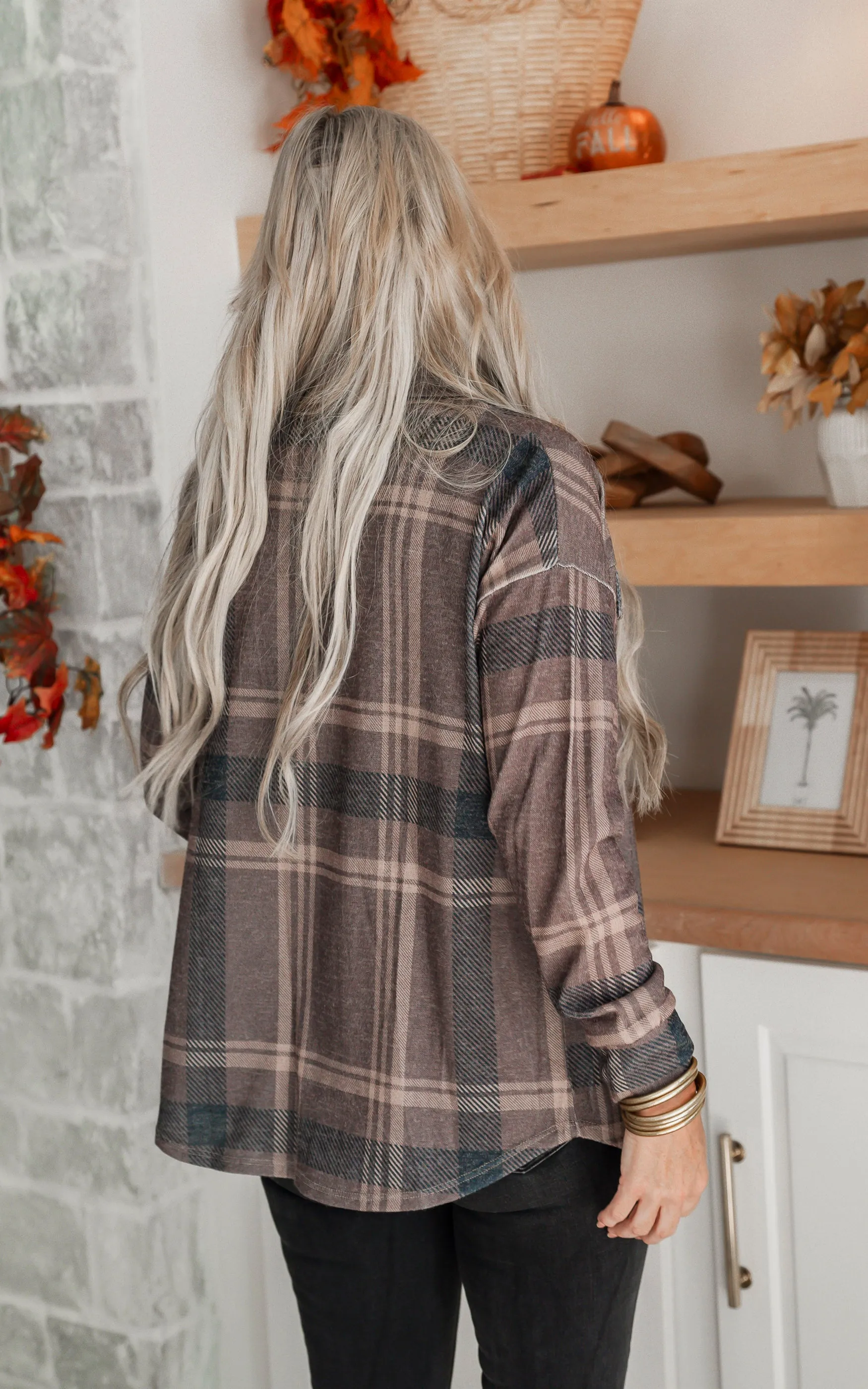 Brown Plaid Button Down Shacket - Final Sale