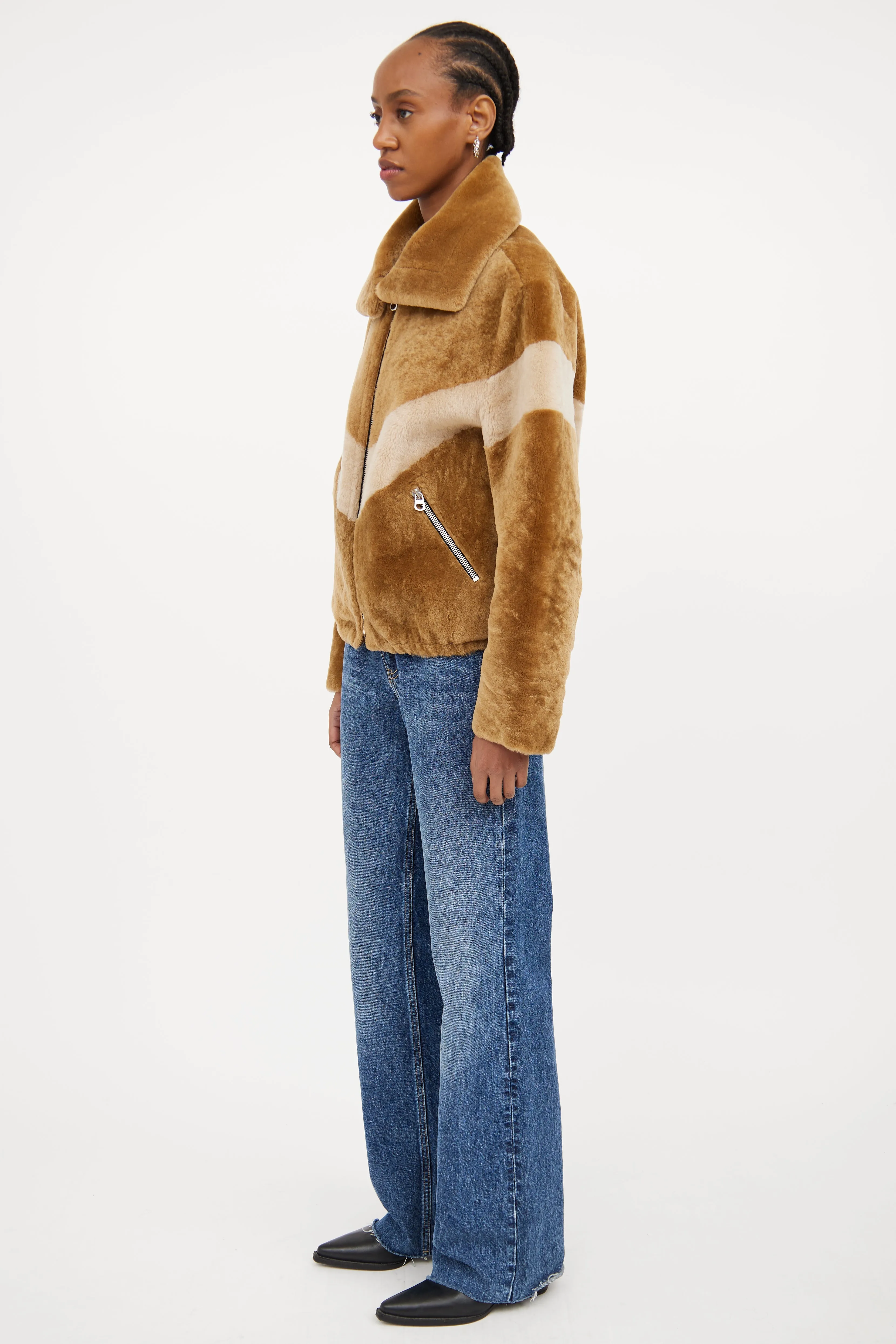 Brown Striped Shearling Jacket