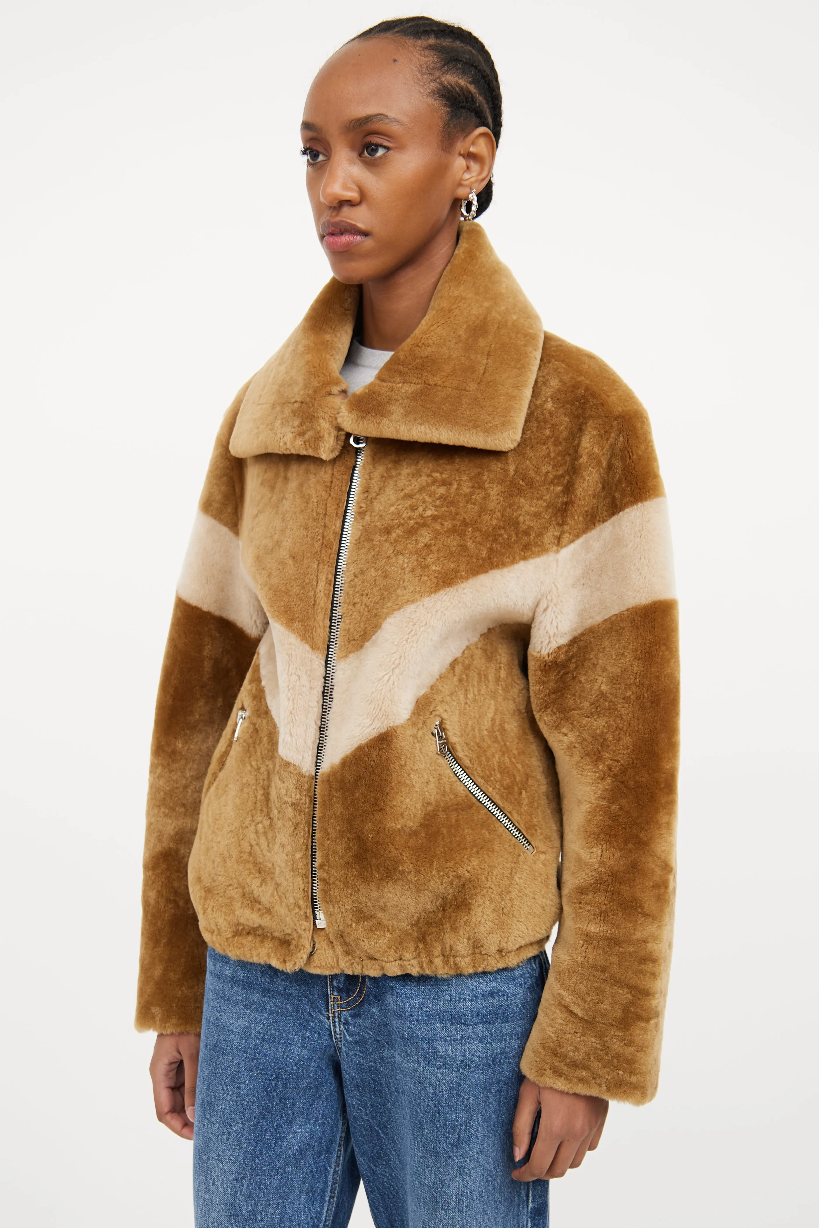 Brown Striped Shearling Jacket