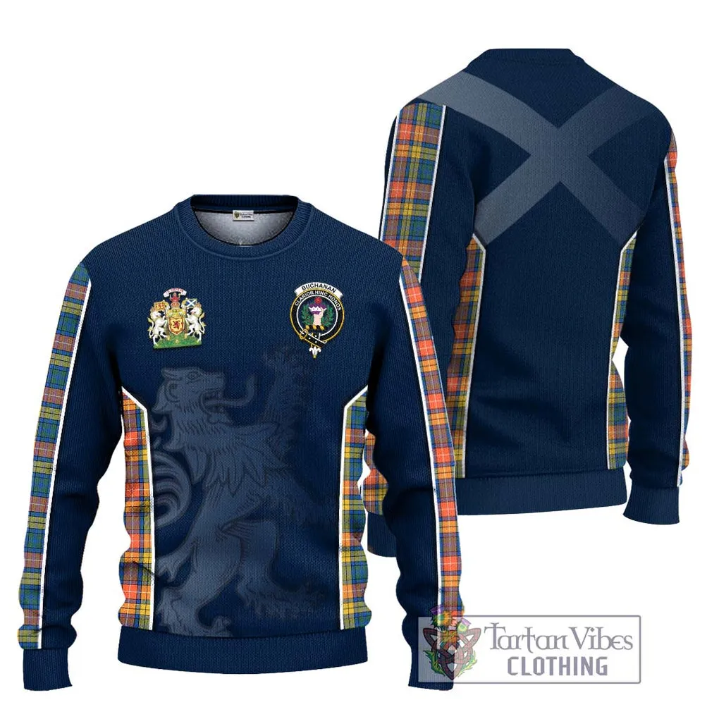 Buchanan Ancient Tartan Ugly Sweater with Family Crest and Lion Rampant Vibes Sport Style