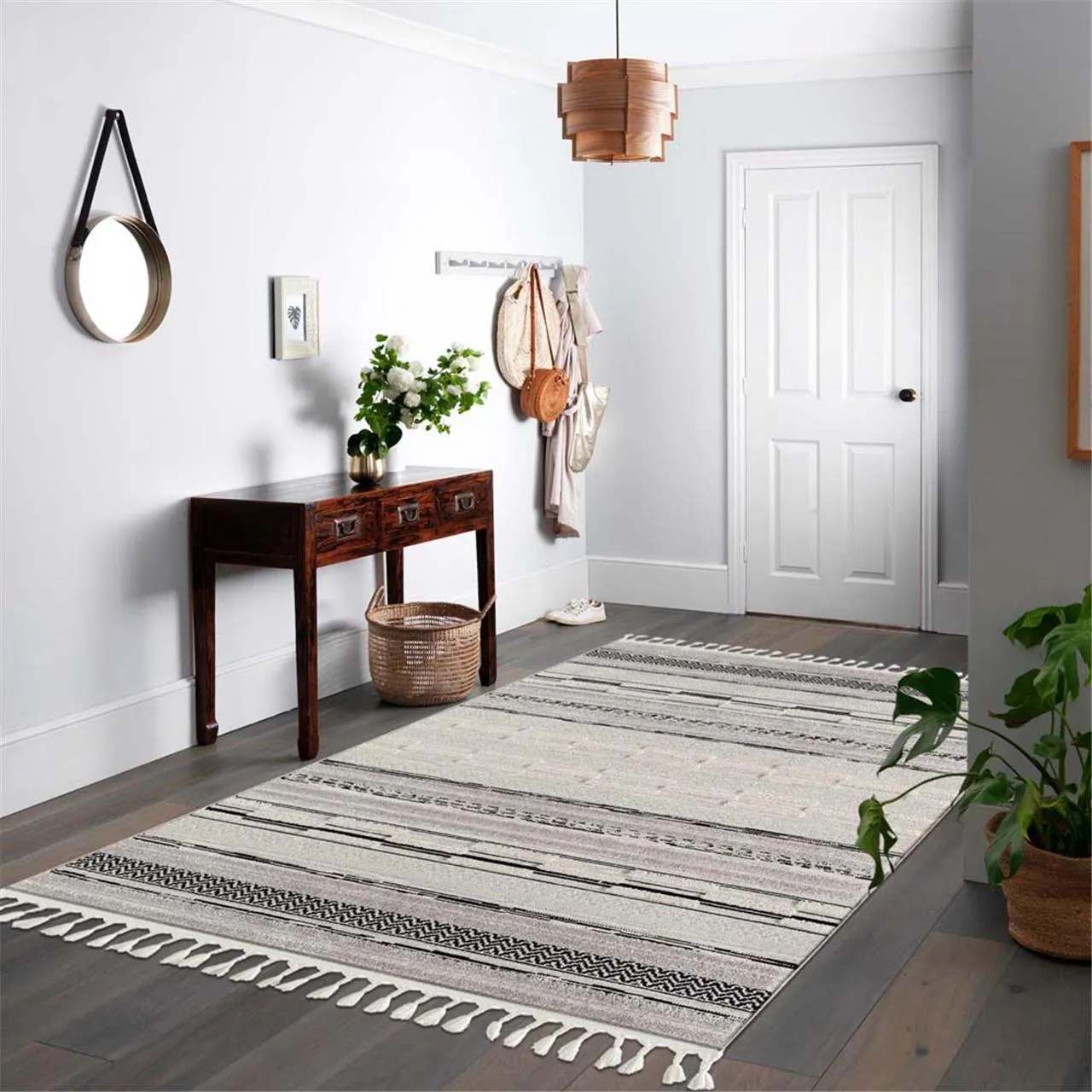 Bursa 3634 Fringed Tribal  Grey Rug