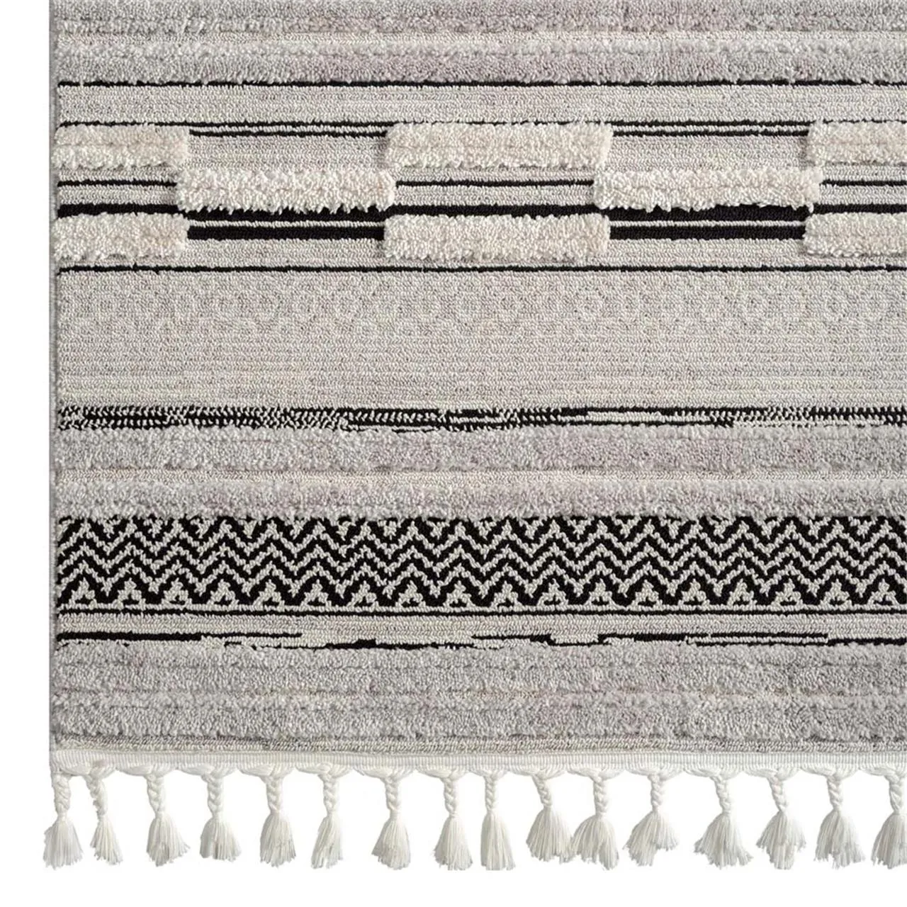 Bursa 3634 Fringed Tribal  Grey Rug