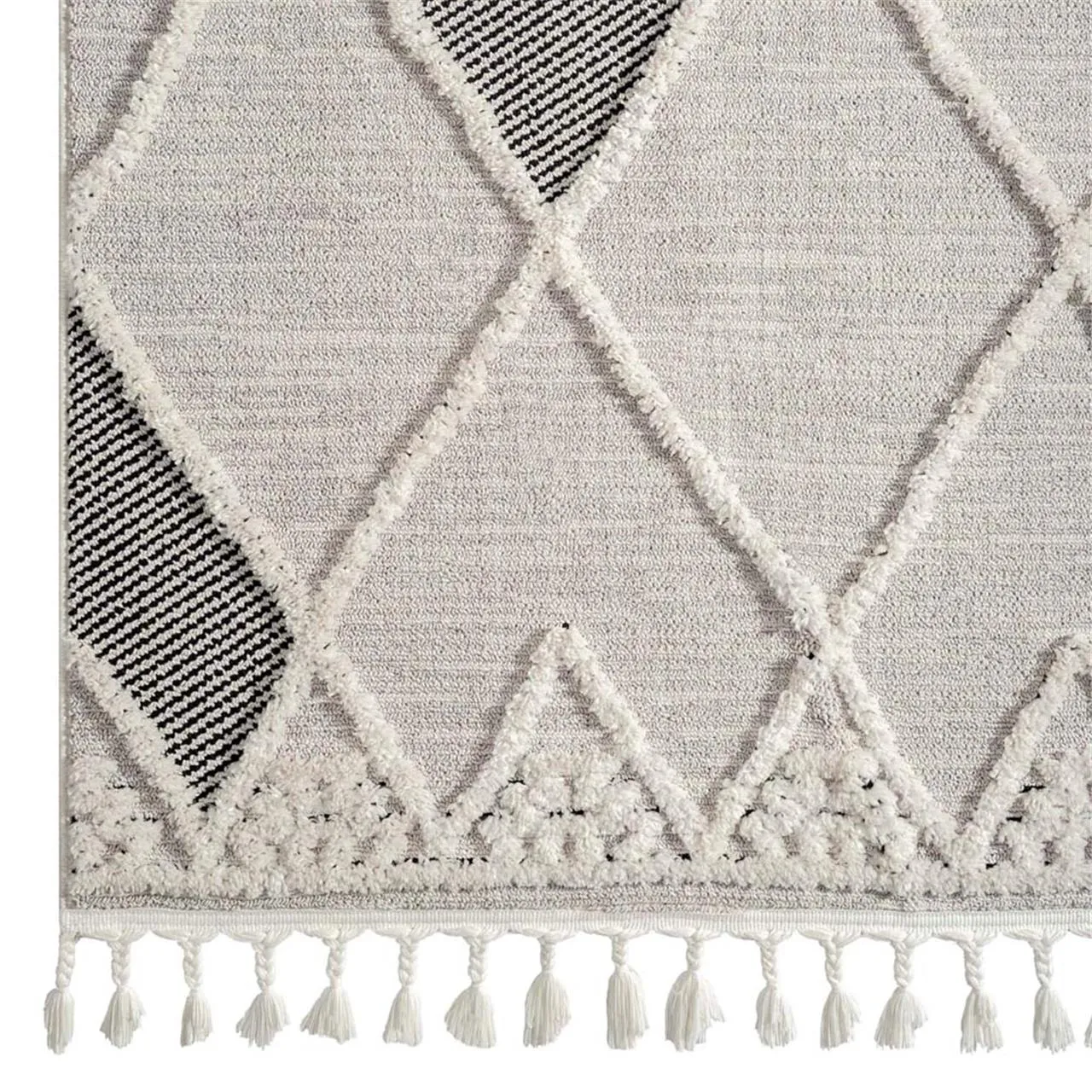 Bursa 3635 Fringed Tribal  Grey Rug