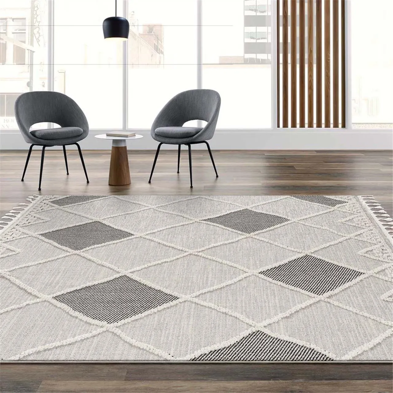 Bursa 3635 Fringed Tribal  Grey Rug