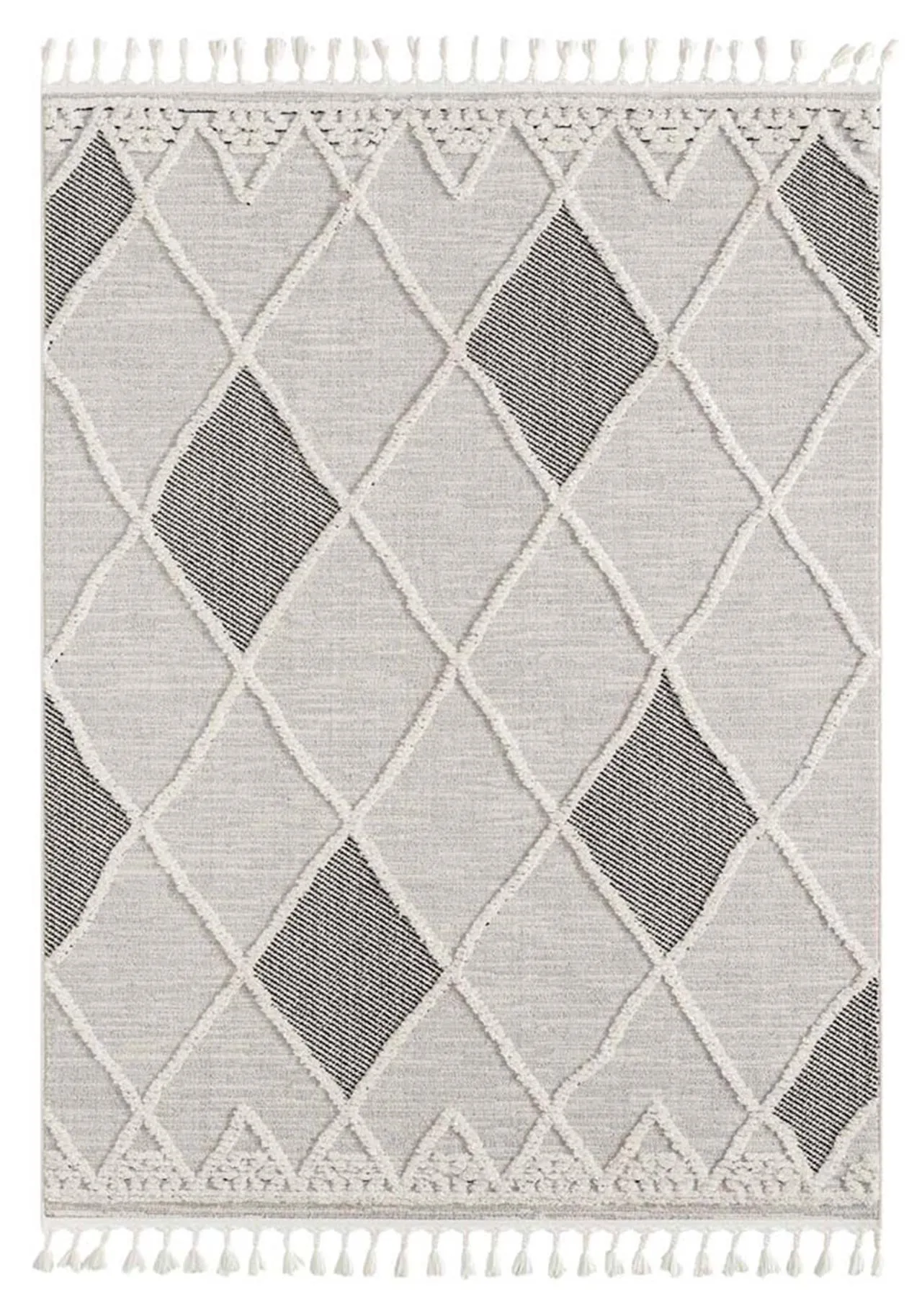 Bursa 3635 Fringed Tribal  Grey Rug