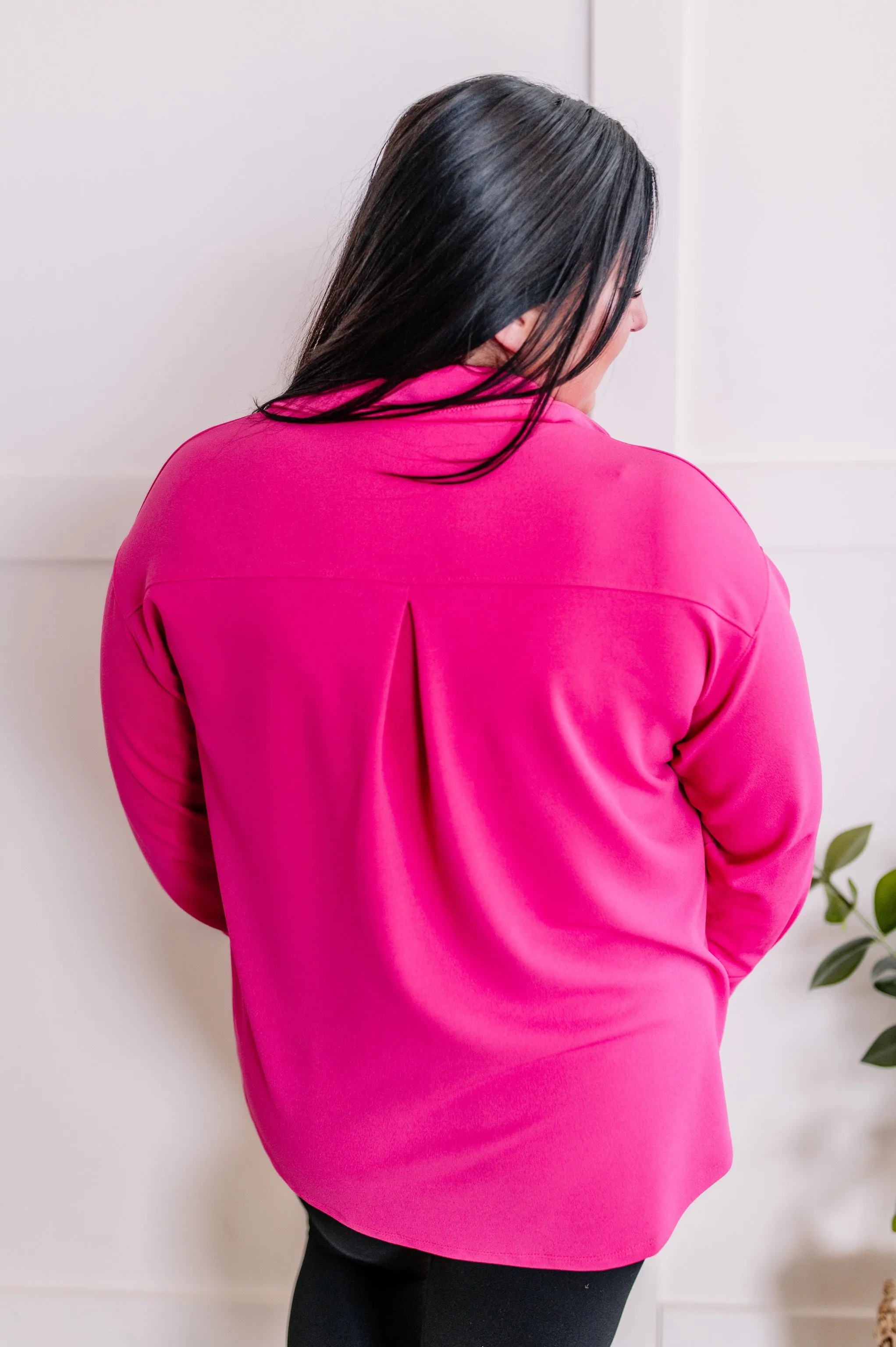 Button Down Stretchy Shacket In Malibu Pink