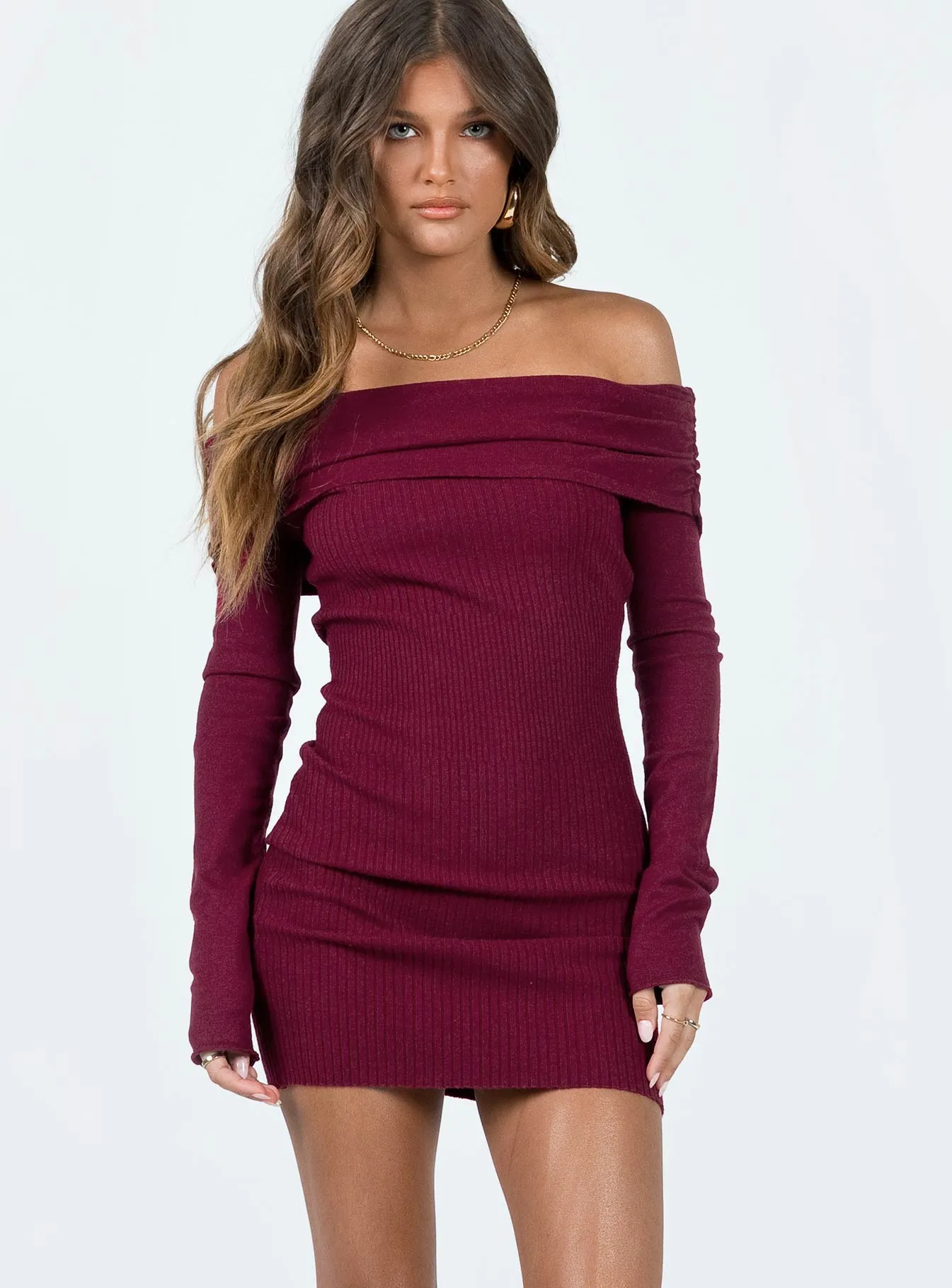 Camtel Off The Shoulder Mini Dress Burgundy