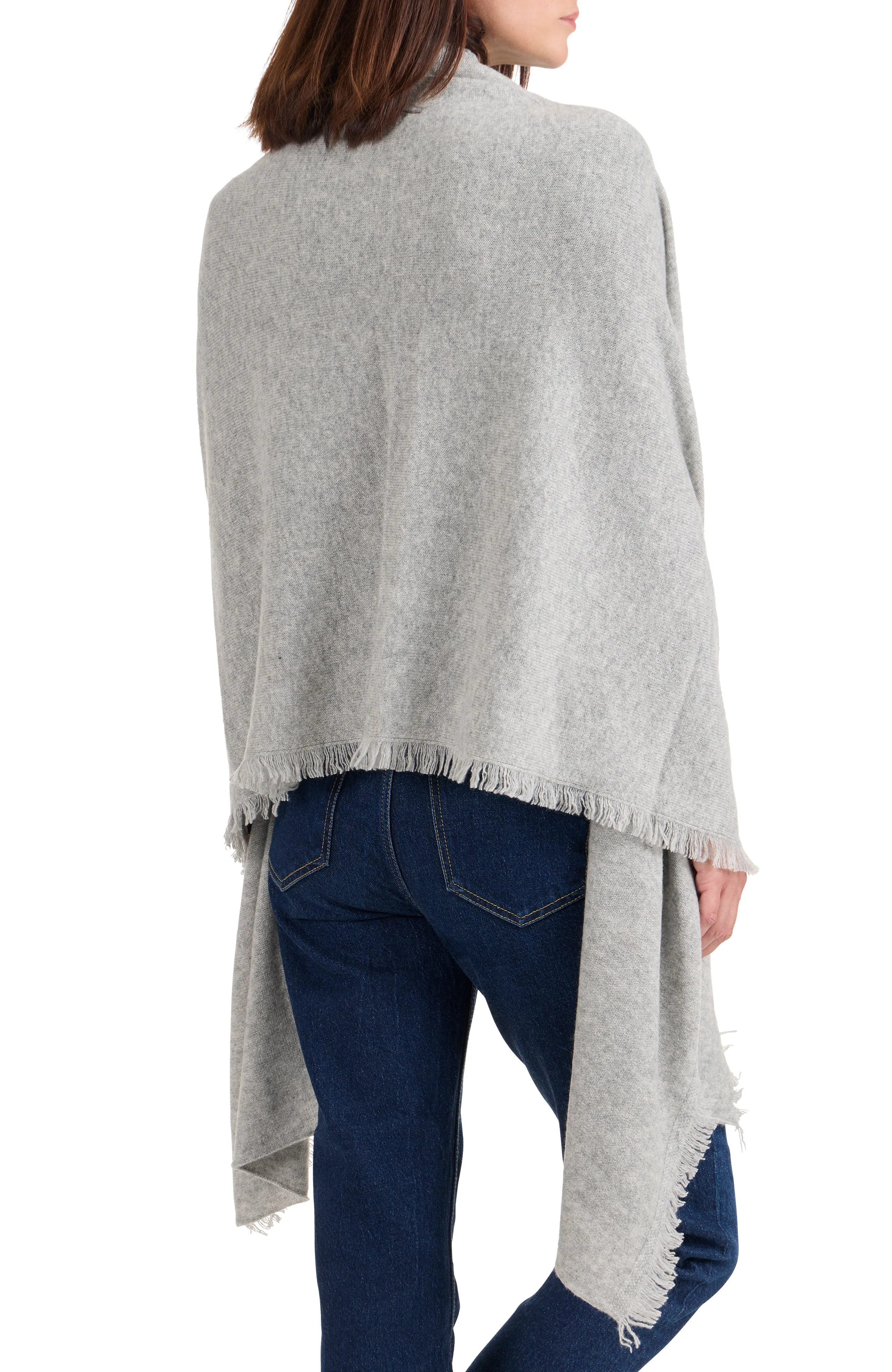 CASHMERE KNIT WRAP WITH FRINGE