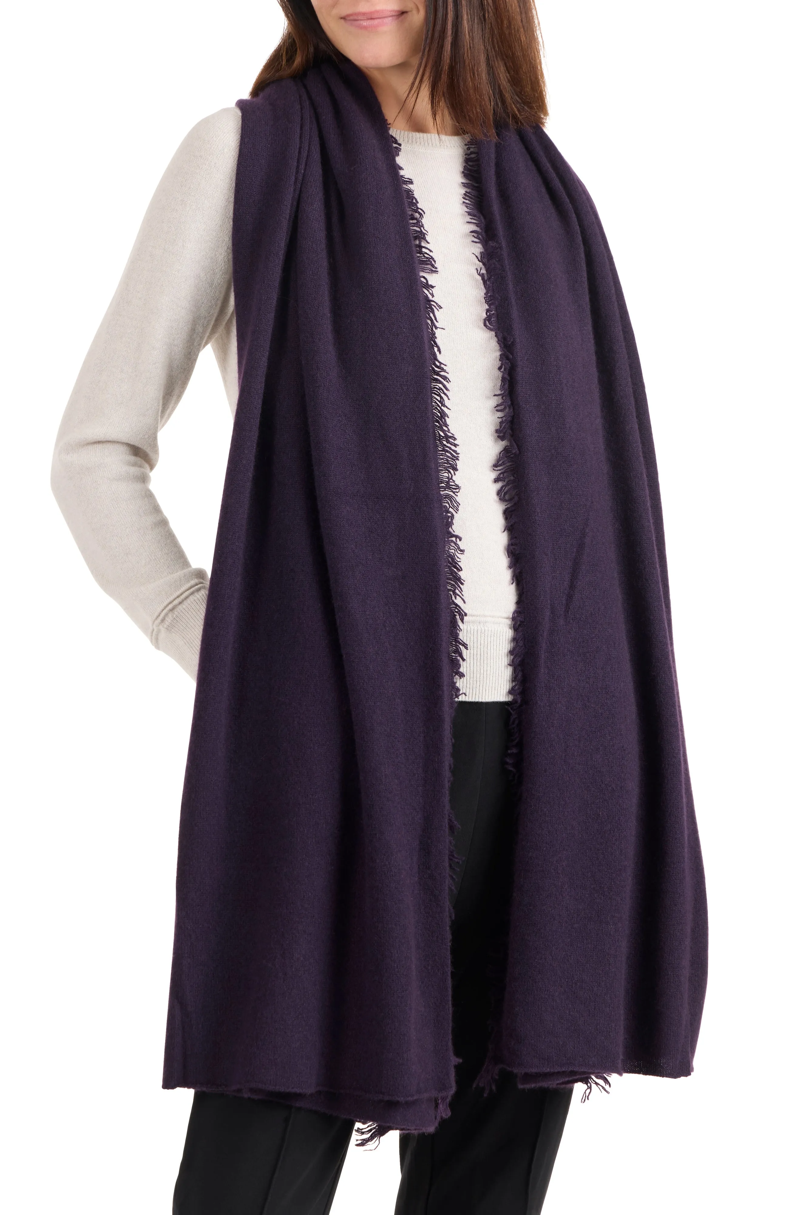 CASHMERE KNIT WRAP WITH FRINGE