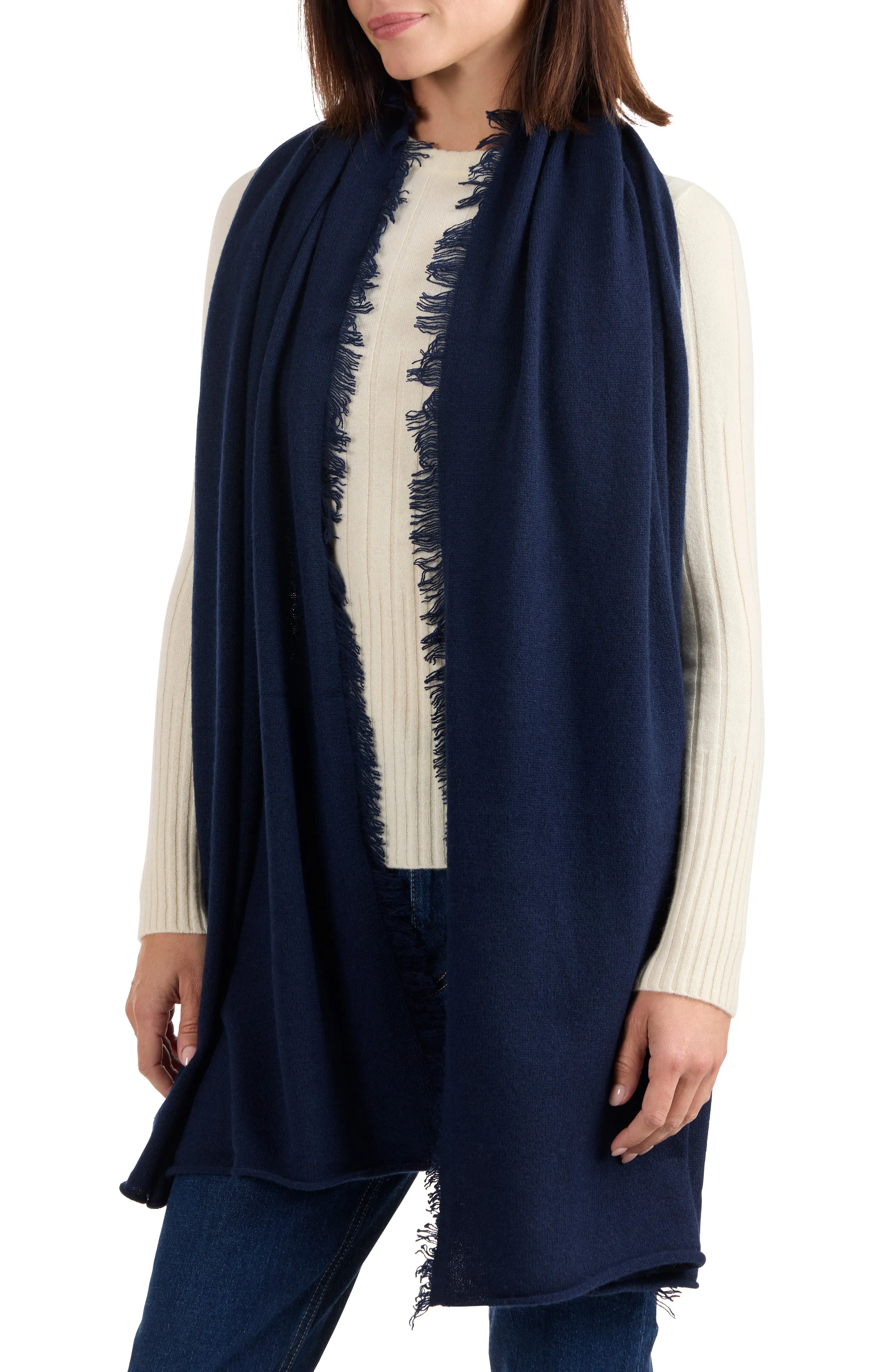 CASHMERE KNIT WRAP WITH FRINGE