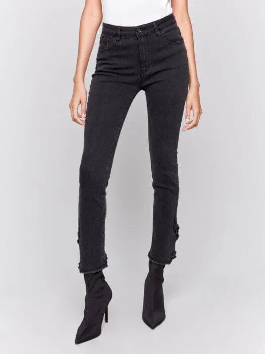 CHARCOAL SLIM FIT JEANS WITH FRAYED TULIP HEM