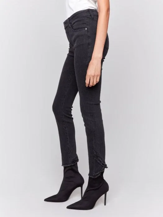 CHARCOAL SLIM FIT JEANS WITH FRAYED TULIP HEM