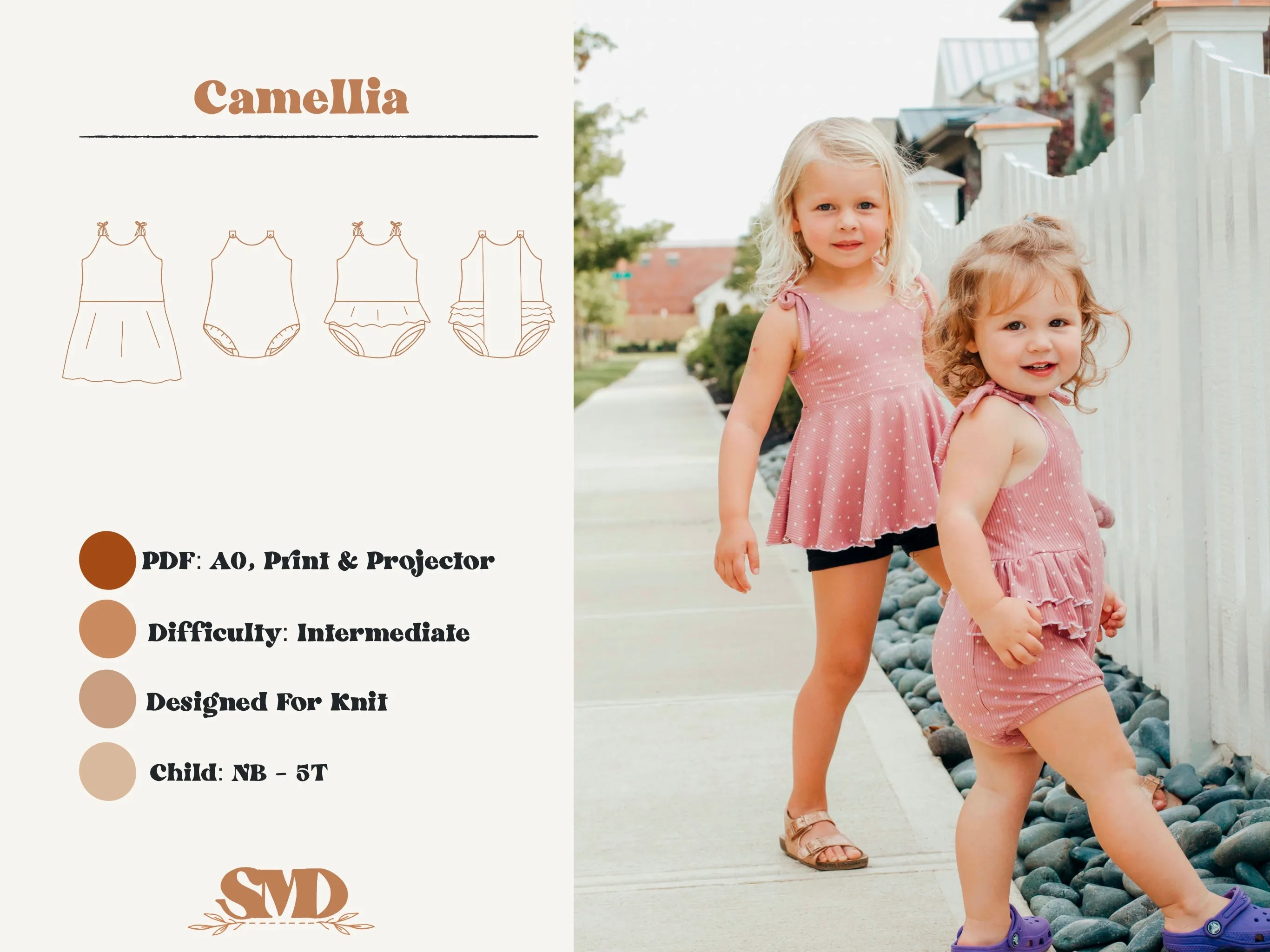 Child Camellia Romper and Dress Digital Sewing Pattern Sizes NB-5T