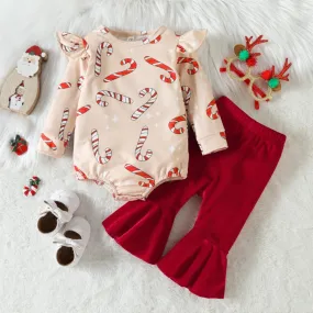 Christmas Baby Christmas Print Flared Pants Set Wholesale Baby Girls Clothes