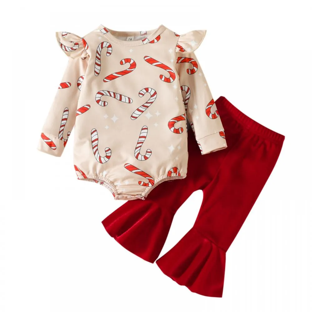 Christmas Baby Christmas Print Flared Pants Set Wholesale Baby Girls Clothes