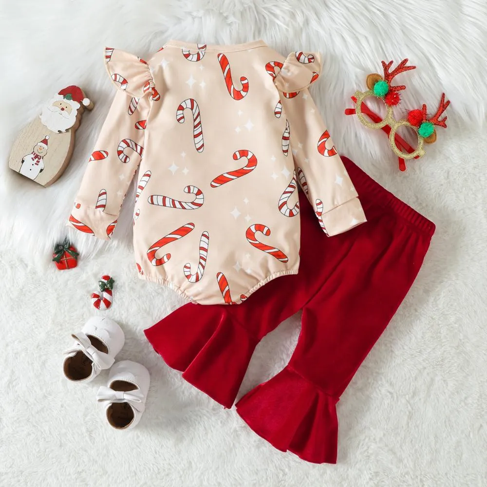 Christmas Baby Christmas Print Flared Pants Set Wholesale Baby Girls Clothes