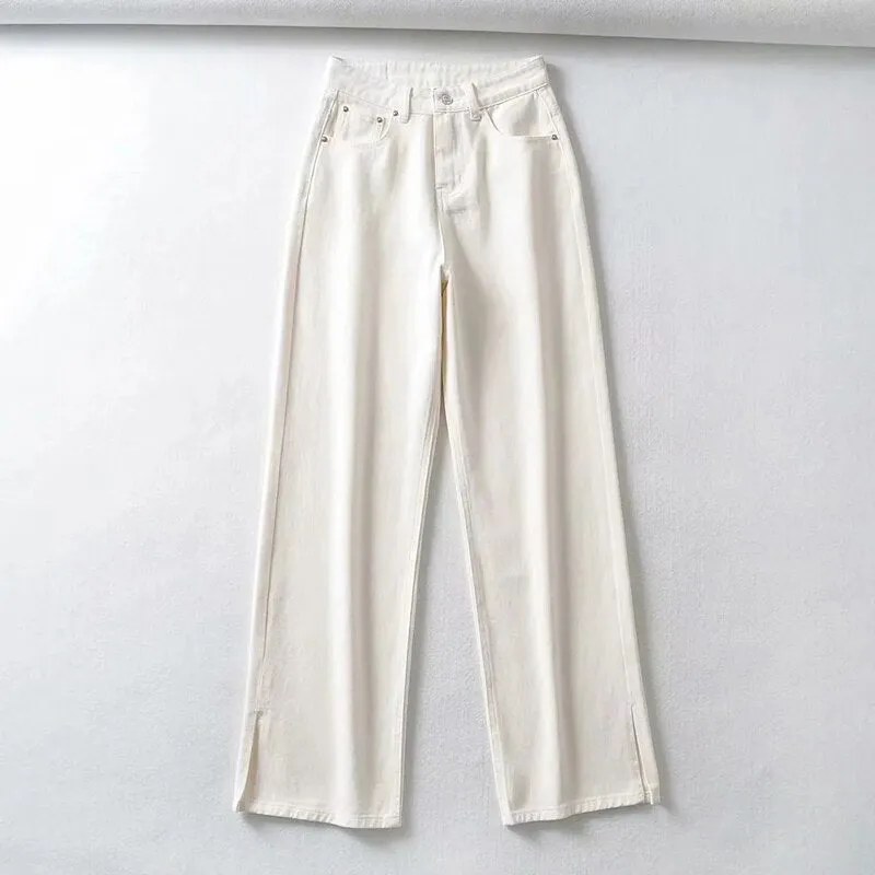 Classic Straight Wide Leg Denim Pants for Women