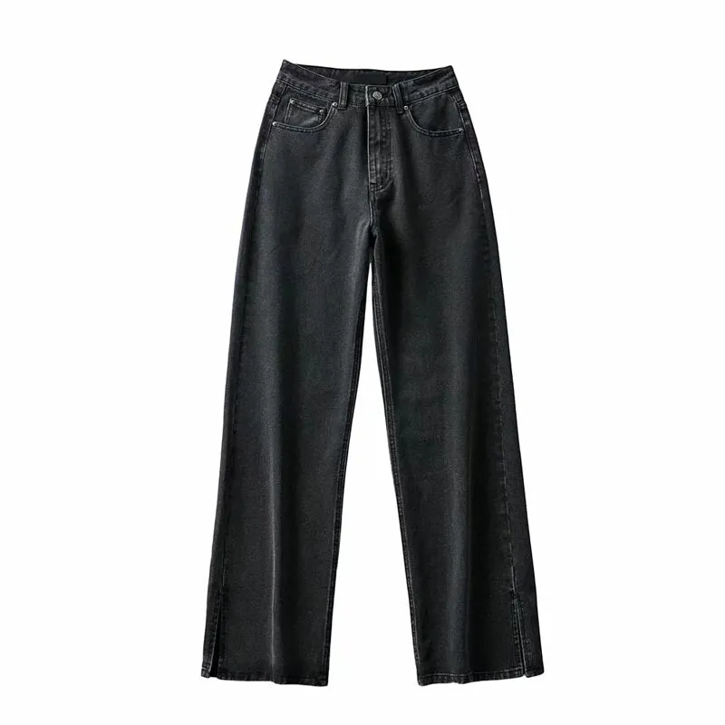 Classic Straight Wide Leg Denim Pants for Women