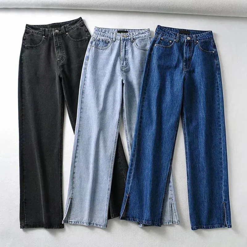 Classic Straight Wide Leg Denim Pants for Women