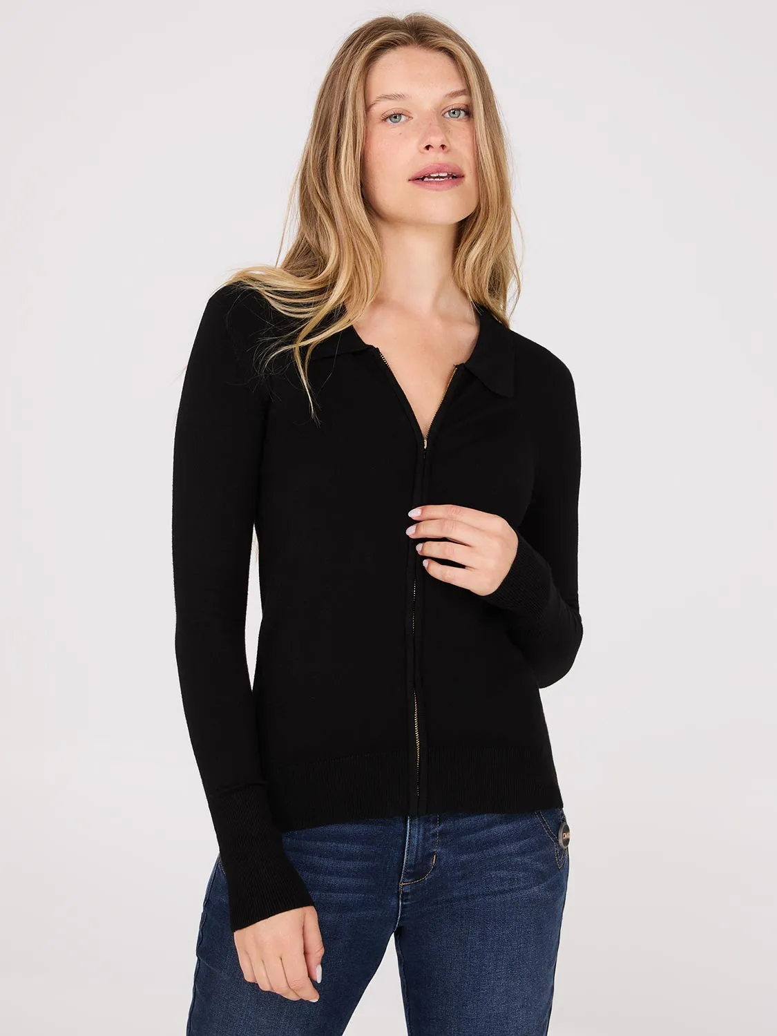 Collared 2-Way Zip-Front Sweater