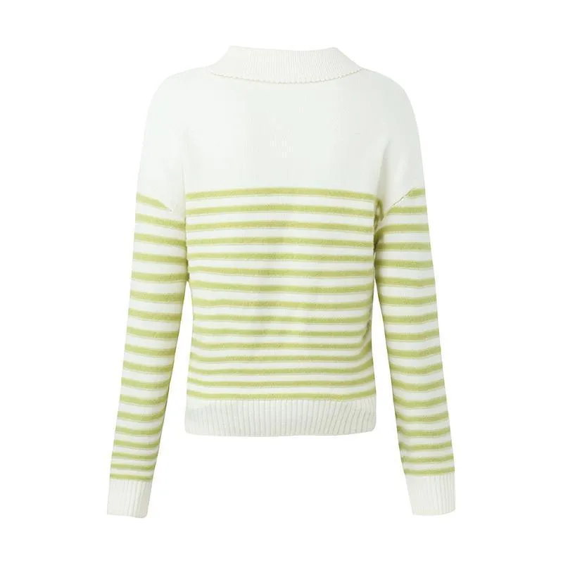 Colorful Striped Woolen Polo Sweater