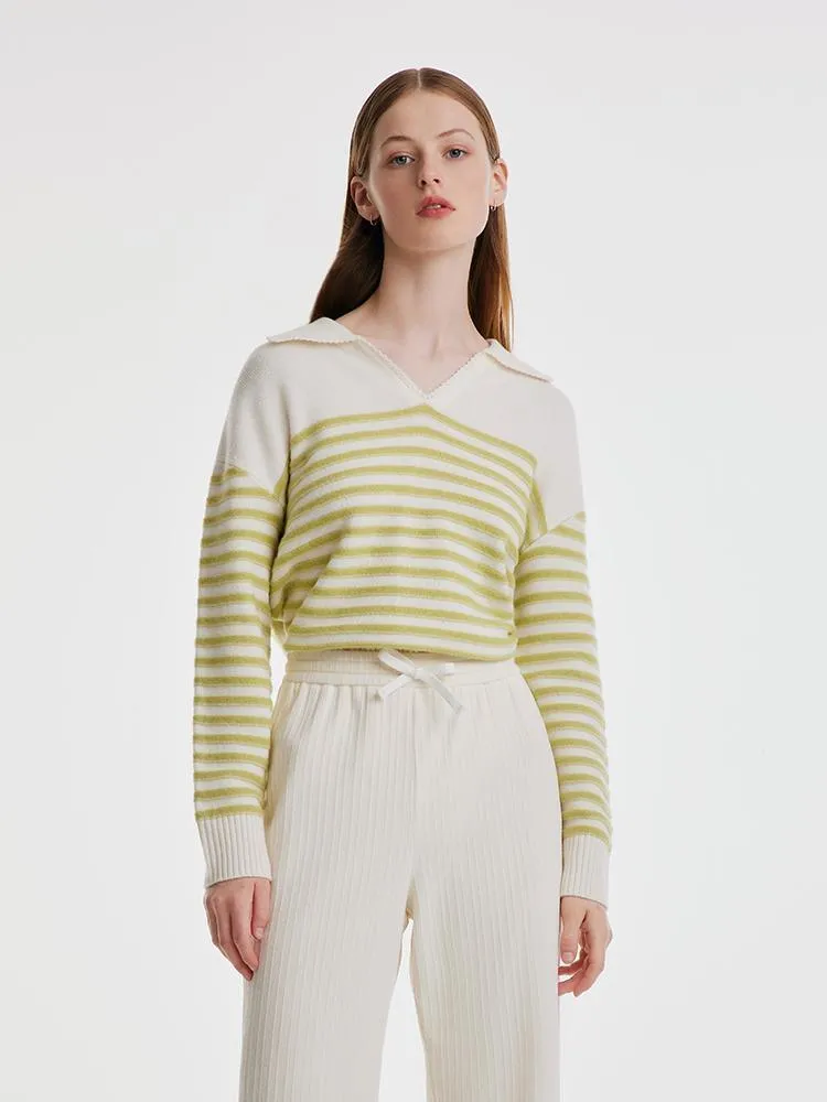 Colorful Striped Woolen Polo Sweater