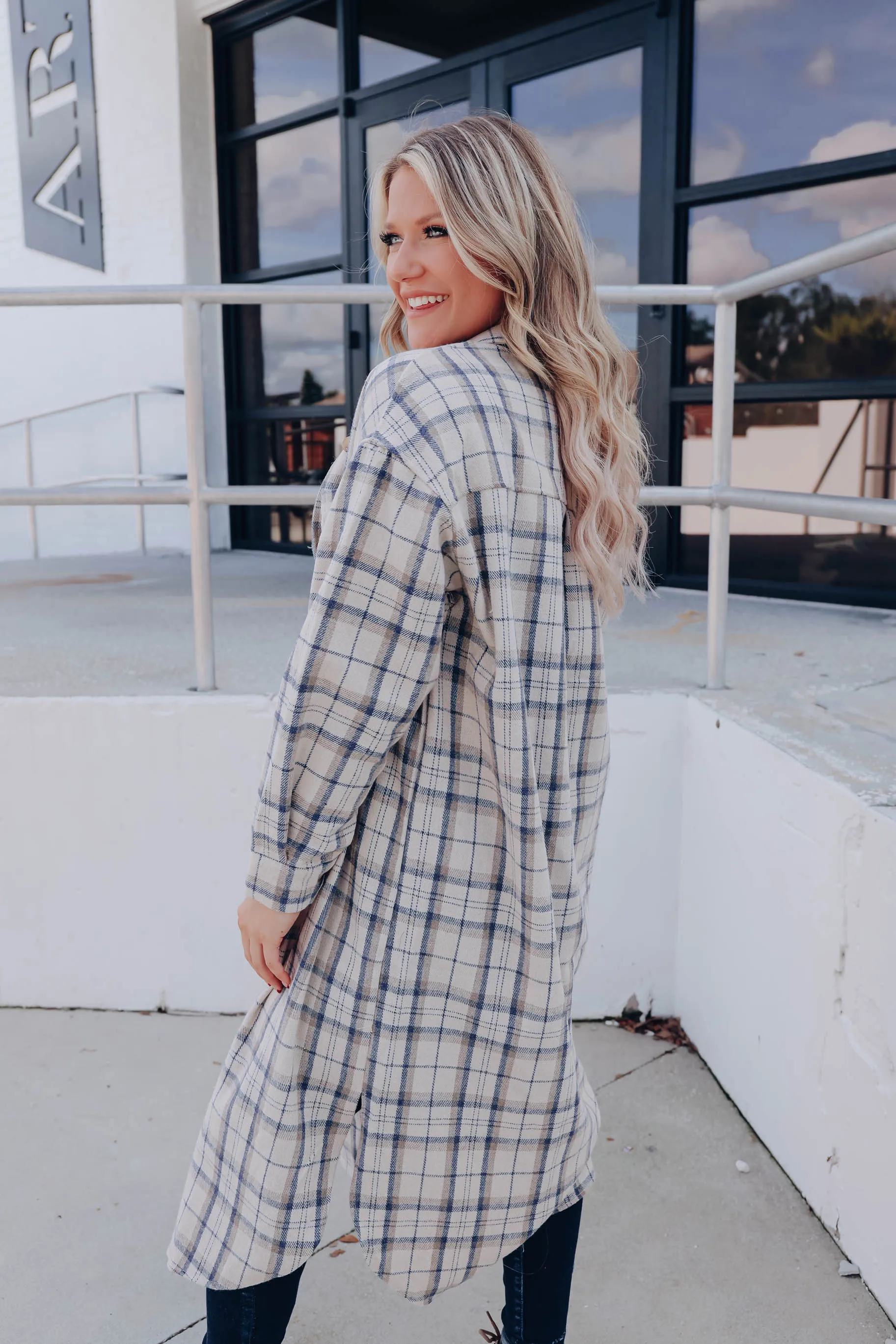 Columbo Plaid Shacket Duster - Beige