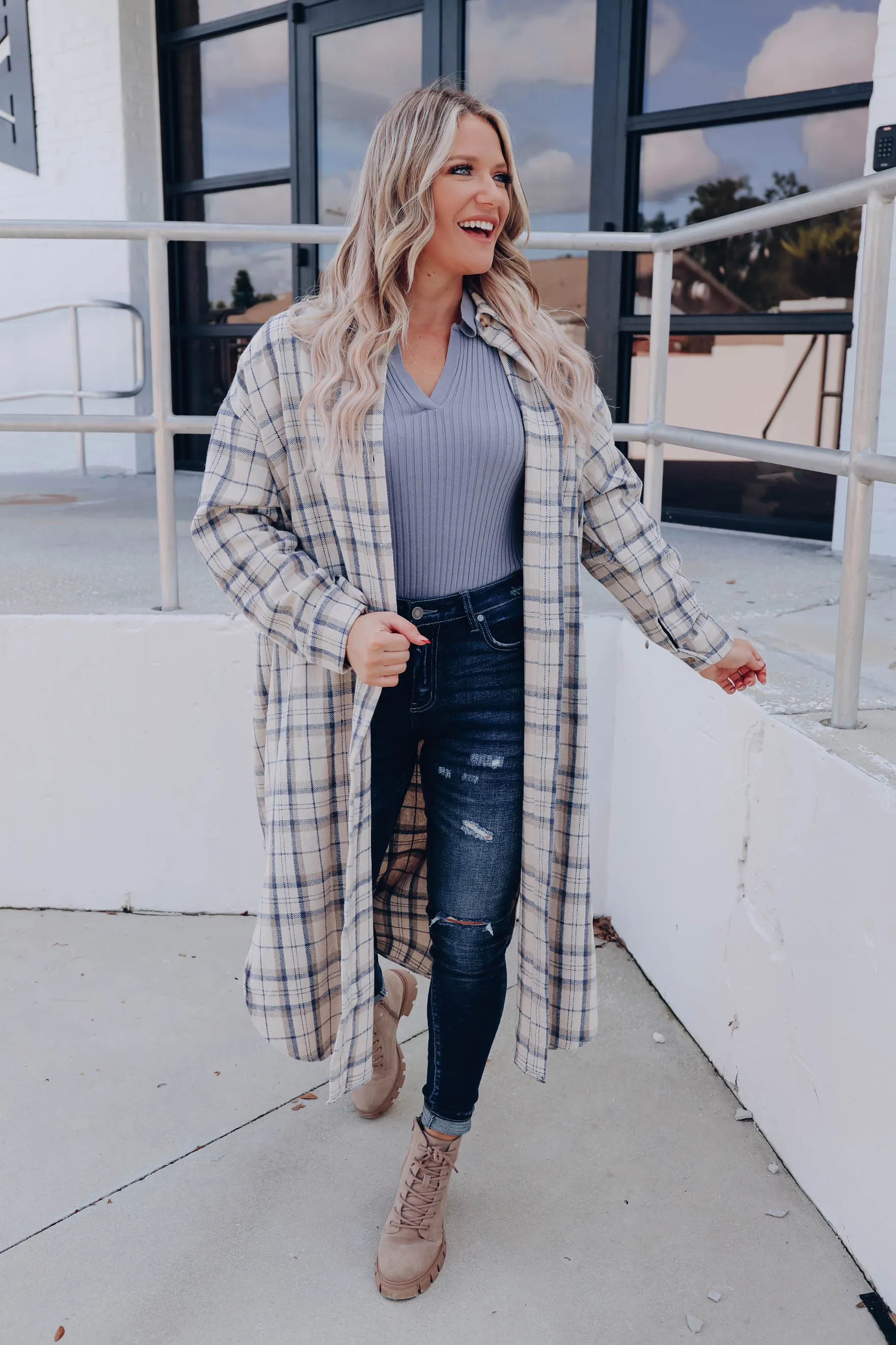 Columbo Plaid Shacket Duster - Beige