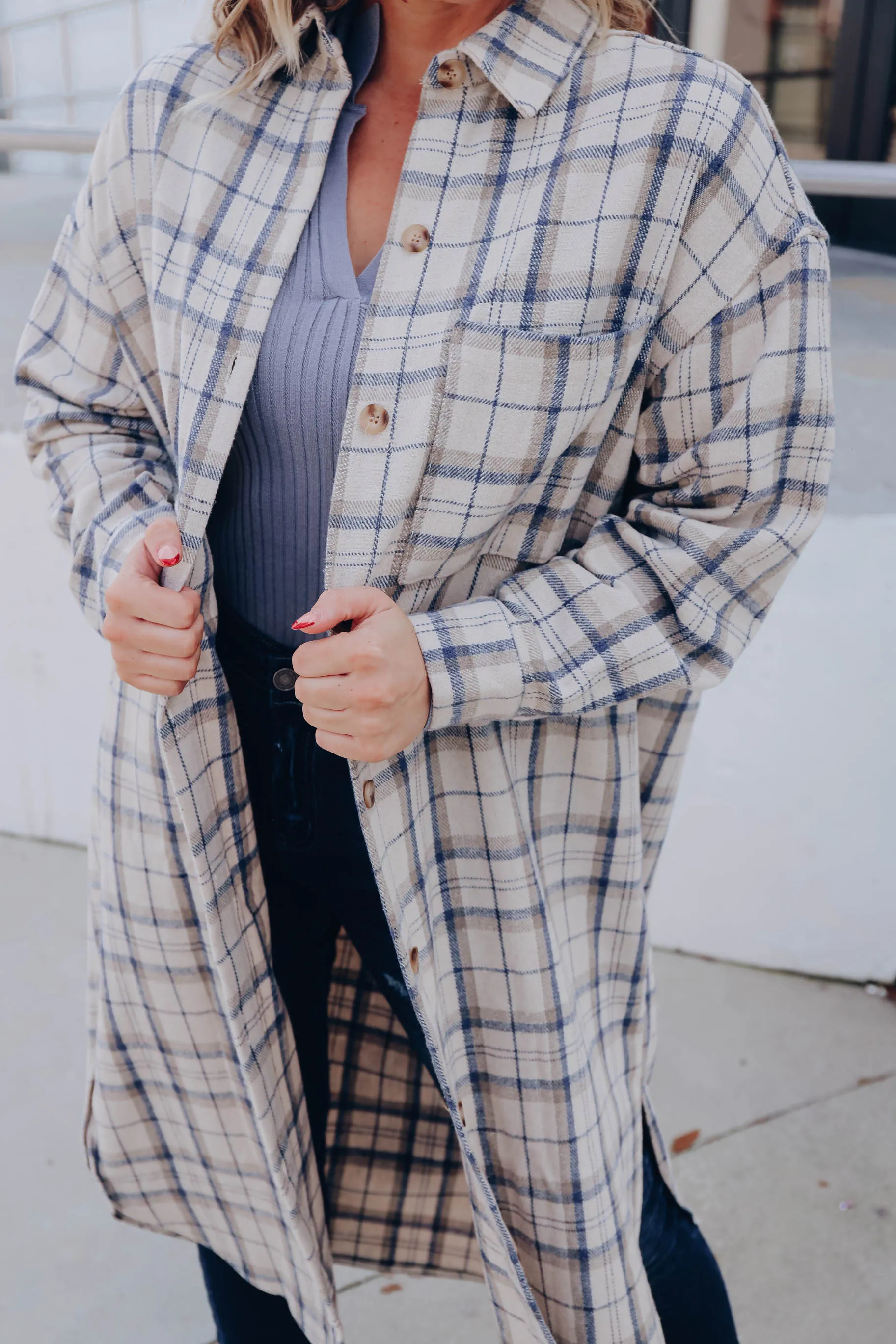 Columbo Plaid Shacket Duster - Beige