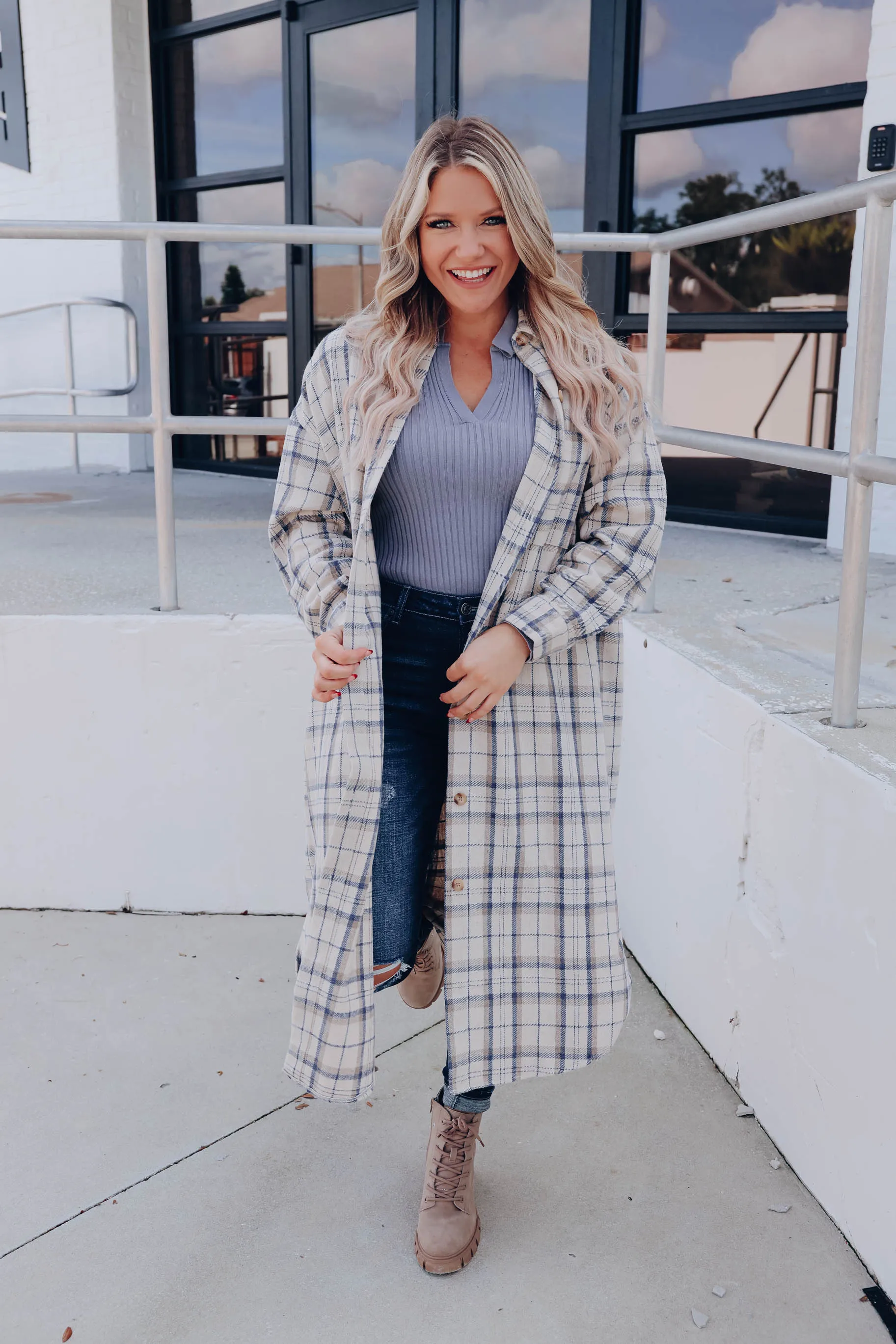 Columbo Plaid Shacket Duster - Beige