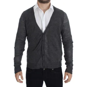 Costume National Elegant Gray Wool Blend Cardigan Sweater