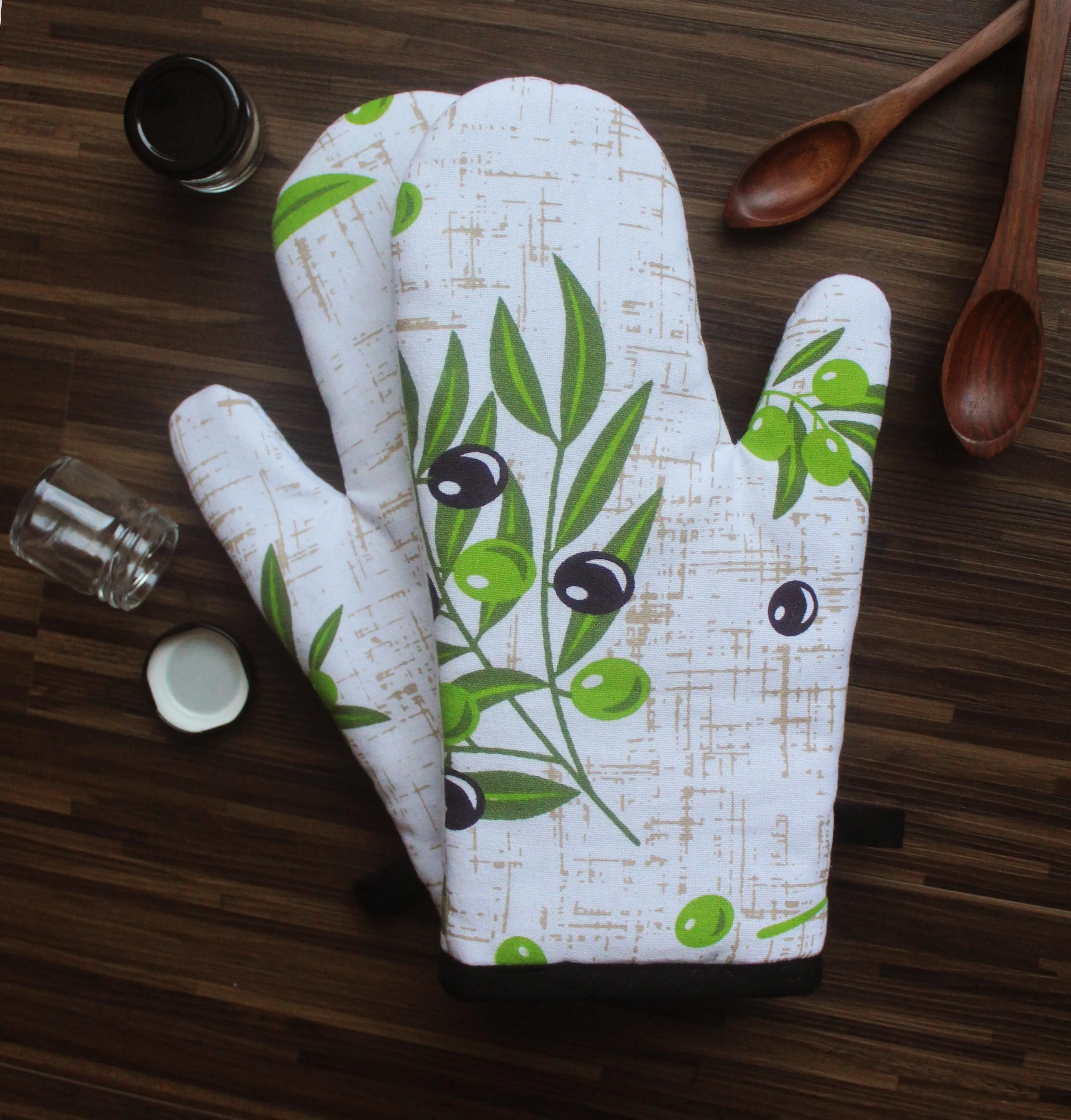 Cotton Anjoe Olive Leaf Oven Gloves Pack Of 2