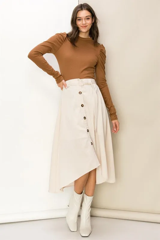 Cream Modern Moves Button-Front High-Low Midi Skirt