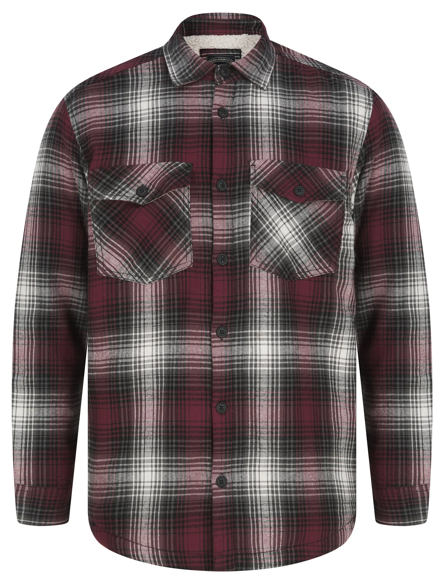 Crestone Borg Lined Cotton Flannel Checked Overshirt Jacket in Red Mahogany - Tokyo Laundry