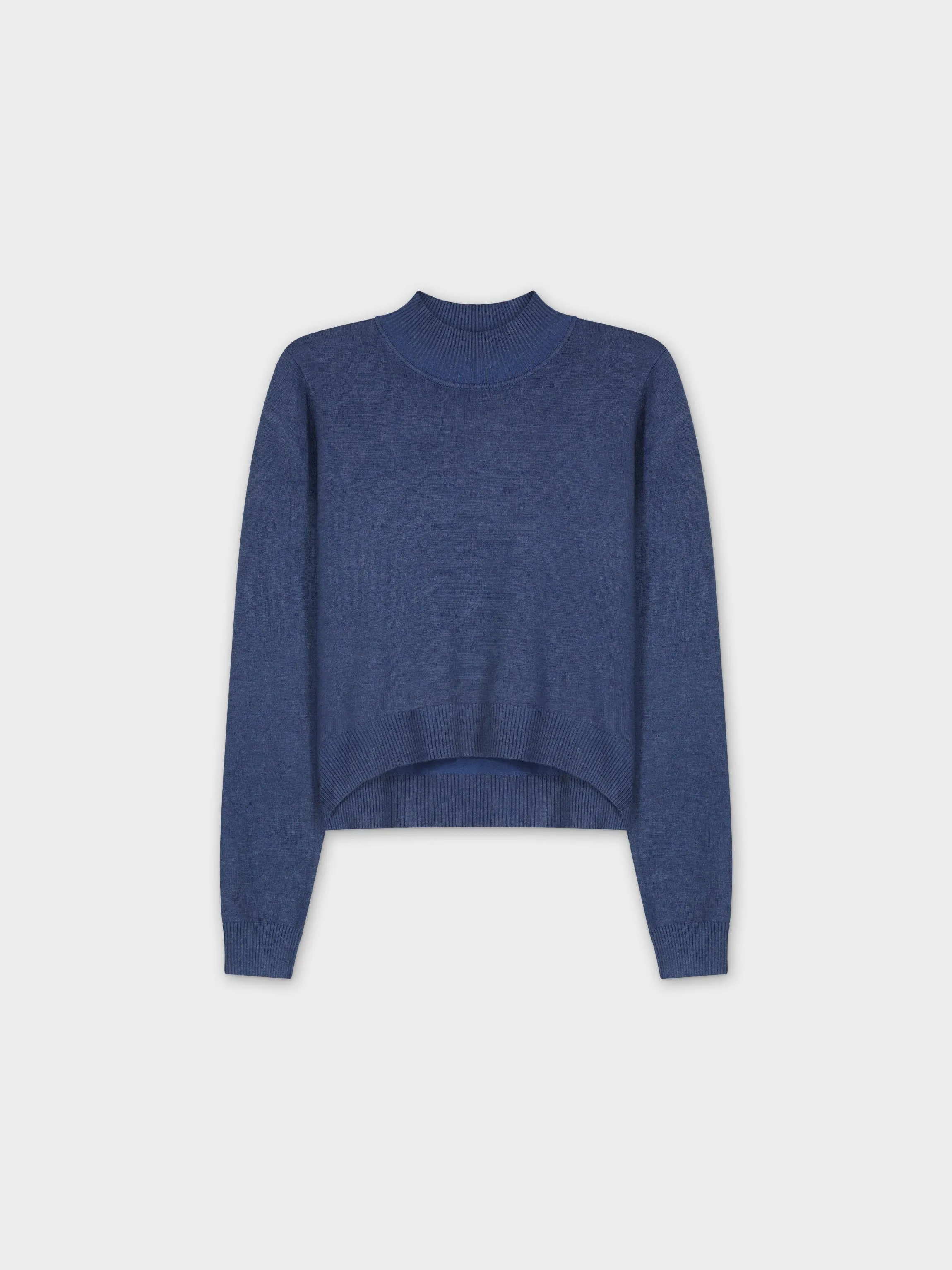 Crop Mock Neck Turtleneck-Blue