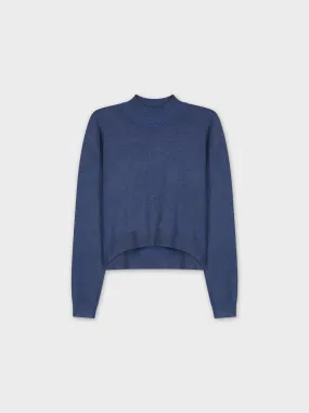 Crop Mock Neck Turtleneck-Blue