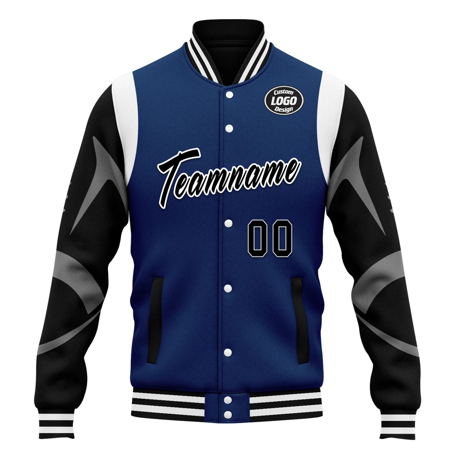 Custom Blue Black Indianapolis Jacket Bomber Full-Snap Varsity Letterman Personalized Jacket FZ005-D025004-16