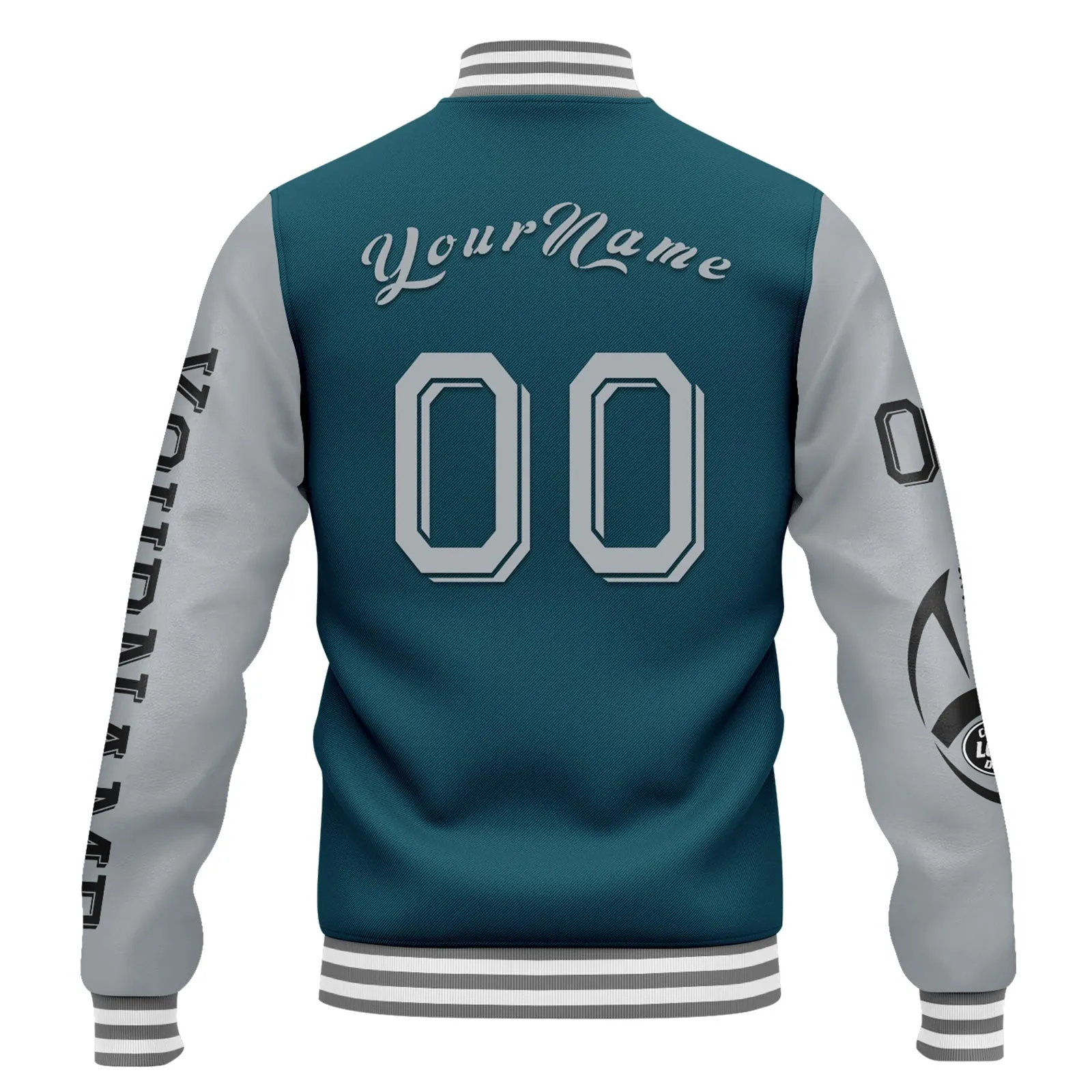 Custom Green Gray Philadelphia Jacket Bomber Full-Snap Varsity Letterman Personalized Jacket FZ005SX-D020290-23